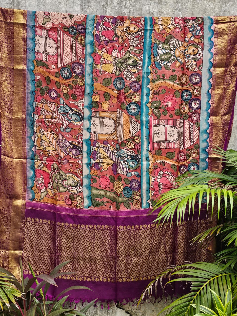 mythical-threads-kalamkari-tales-on-kanjivaram-silk-dupatta