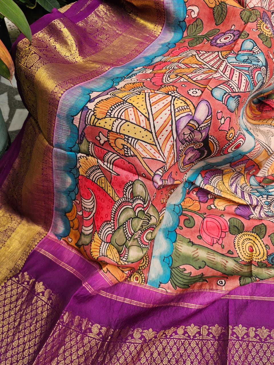 mythical-threads-kalamkari-tales-on-kanjivaram-silk-dupatta