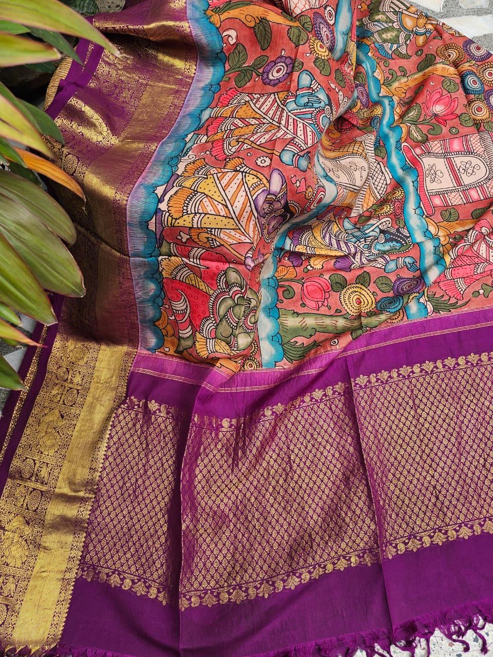 mythical-threads-kalamkari-tales-on-kanjivaram-silk-dupatta