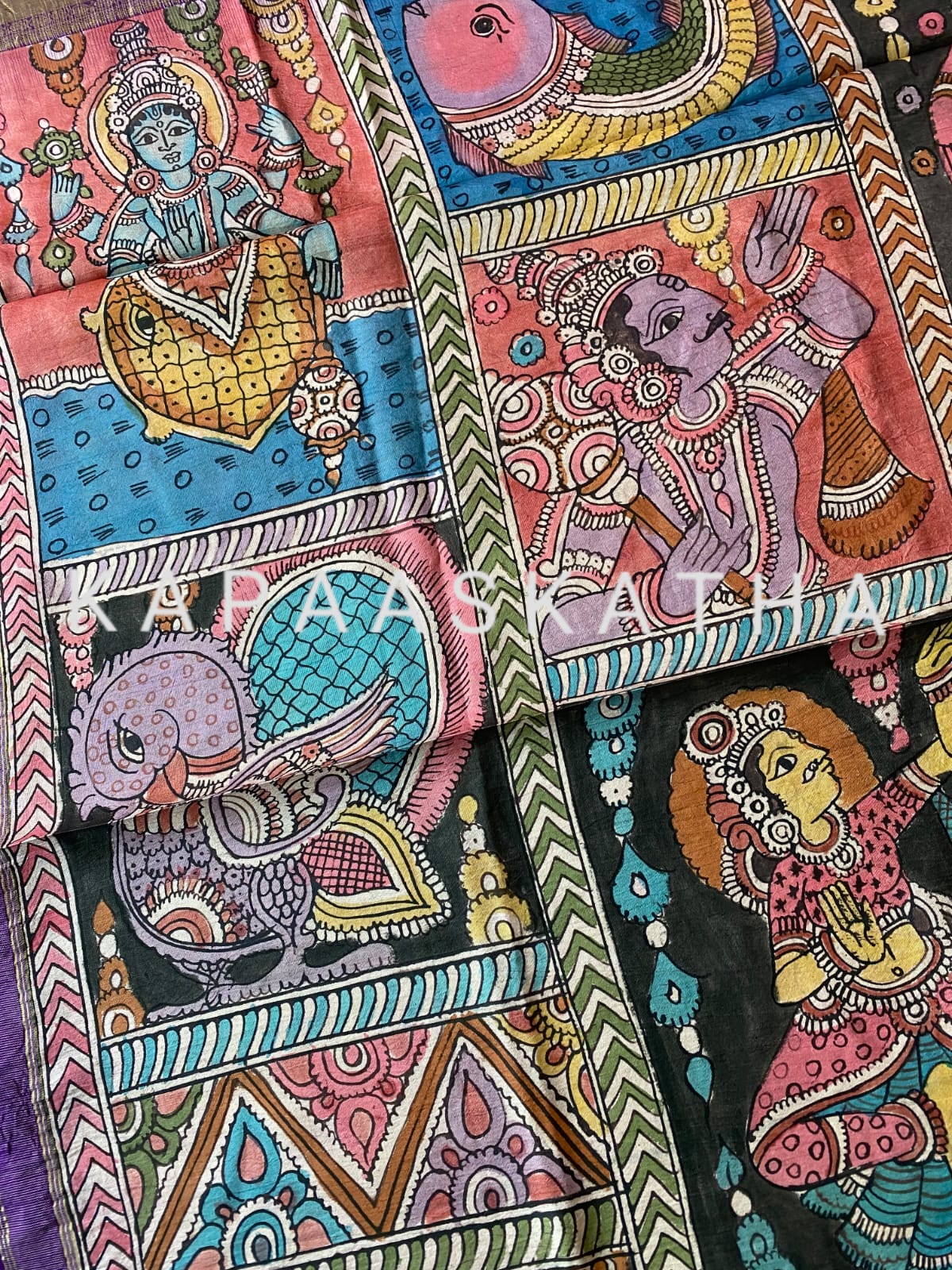 mythical-threads-kalamkari-tales-on-kanjivaram-silk-dupatta-dashavtaram