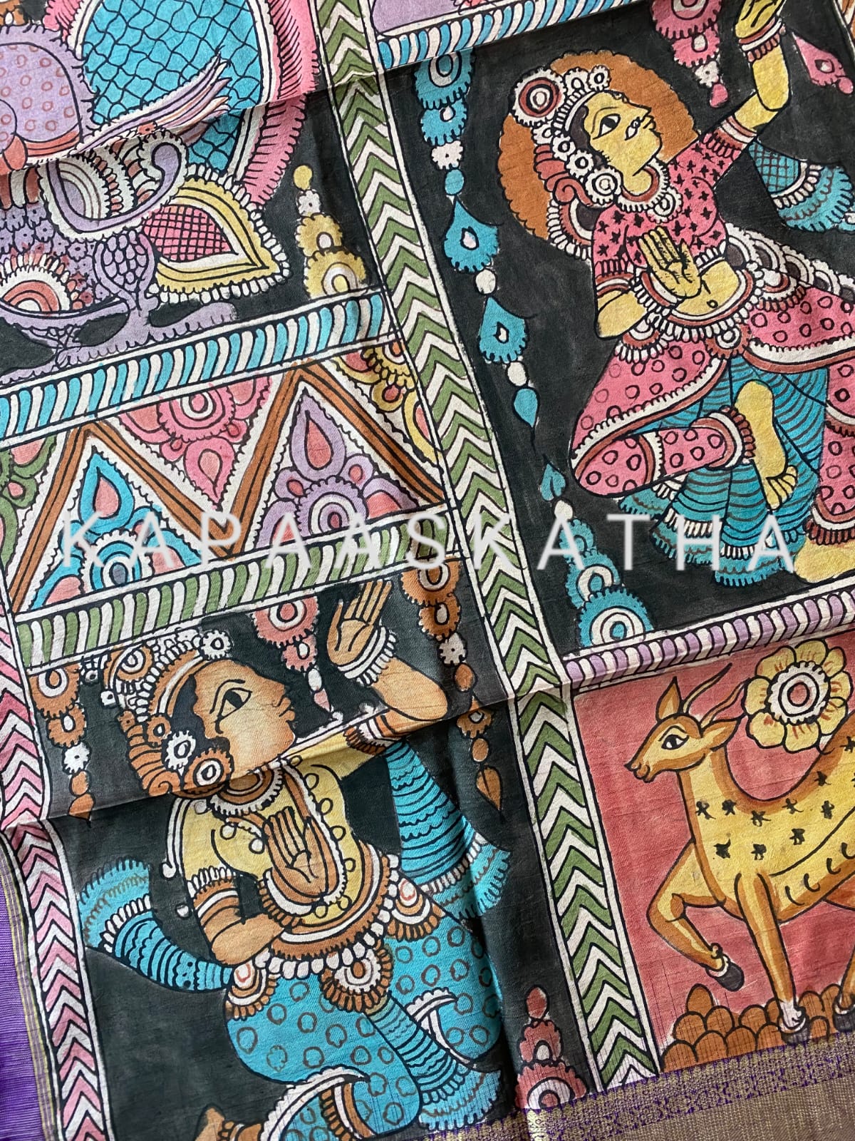 mythical-threads-kalamkari-tales-on-kanjivaram-silk-dupatta-dashavtaram