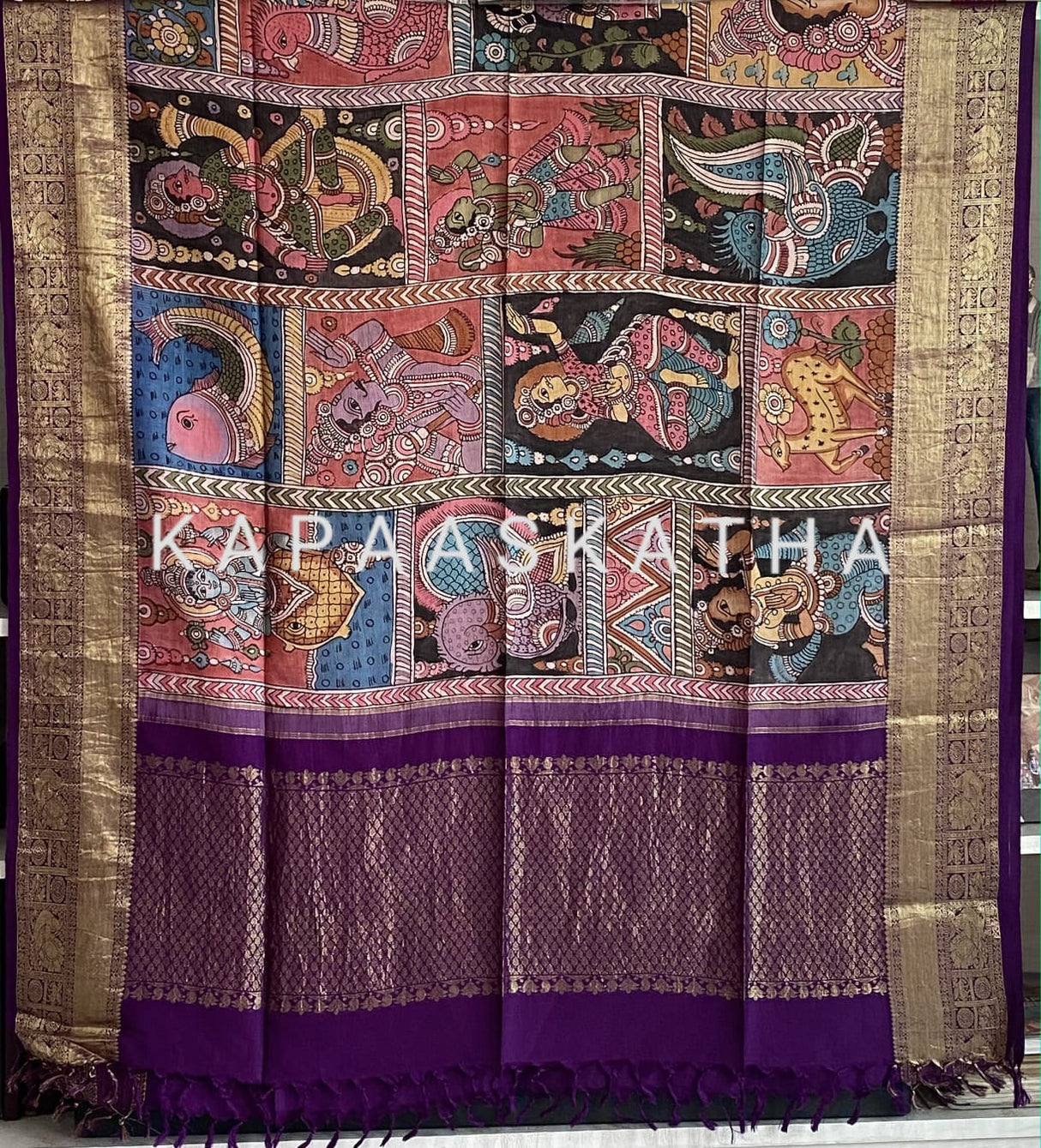 mythical-threads-kalamkari-tales-on-kanjivaram-silk-dupatta-dashavtaram
