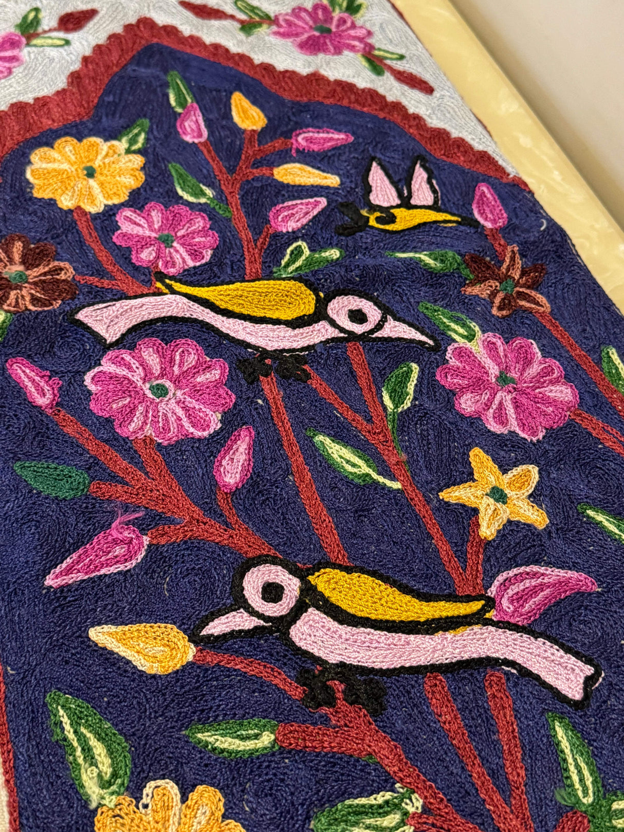 navy-blue-kashmiri-embroidery-table-runner-texture-view