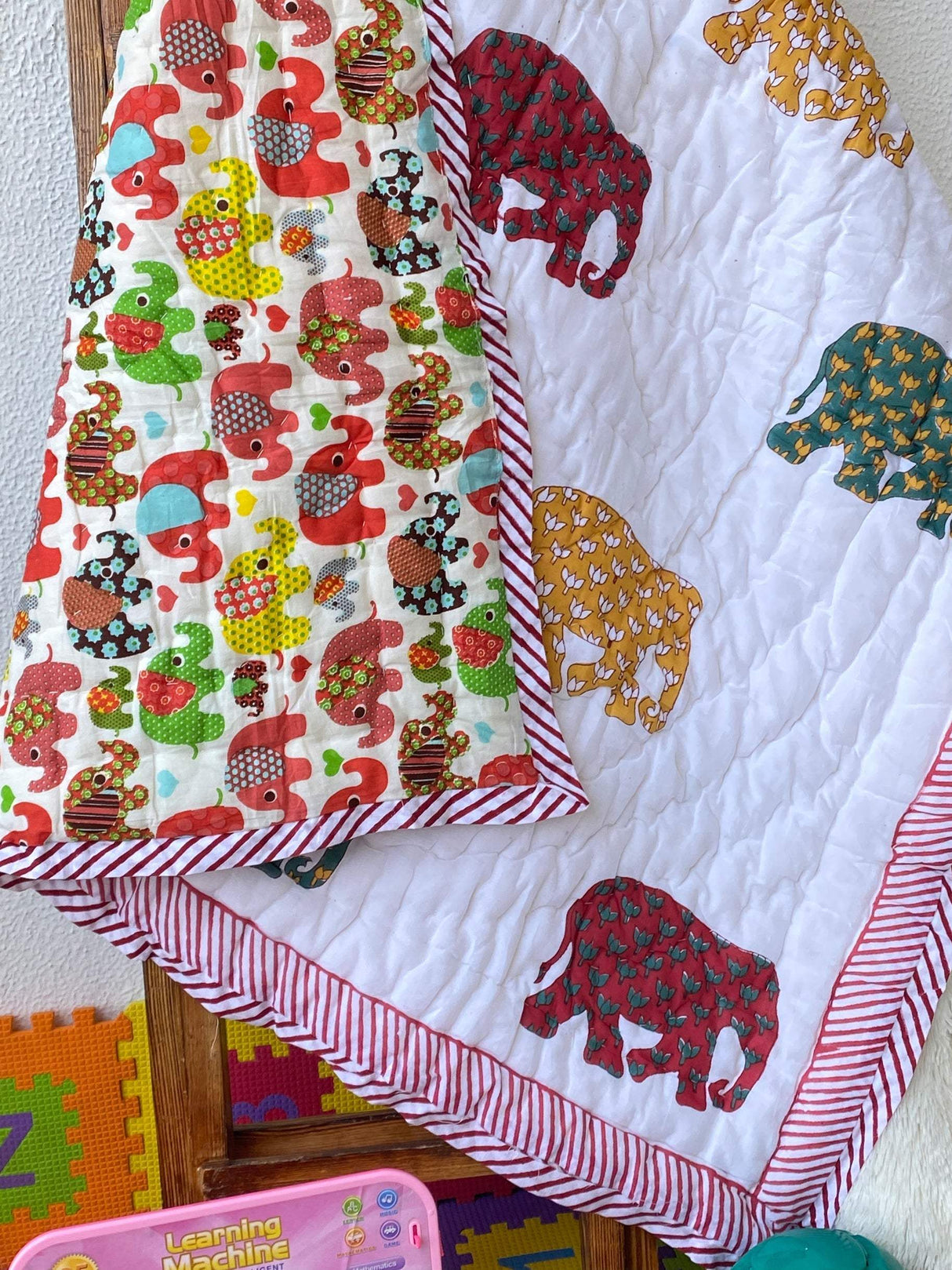 best birthday return gift elephant theme quilt for toddlers with soft cotton made in India