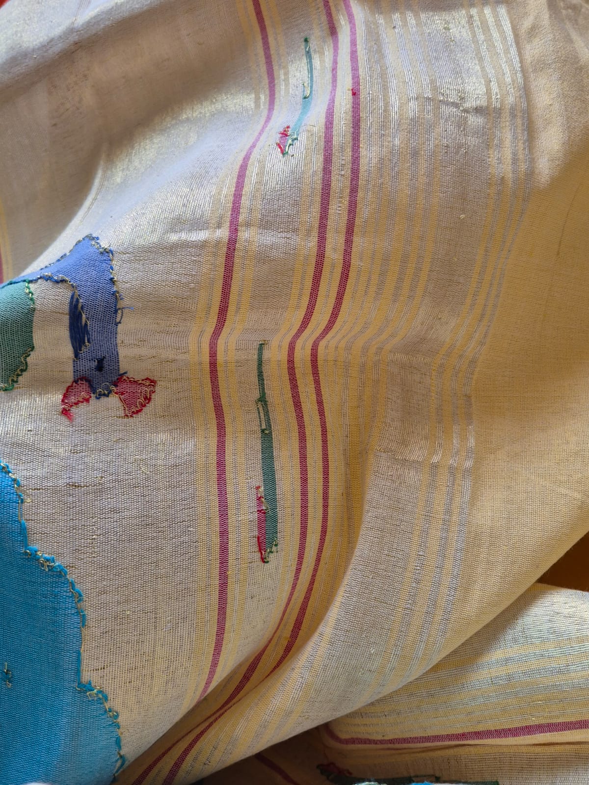 Amul Butter Colour Handloom Cotton Paithani Dupatta with Tissue Silk Muniya Border