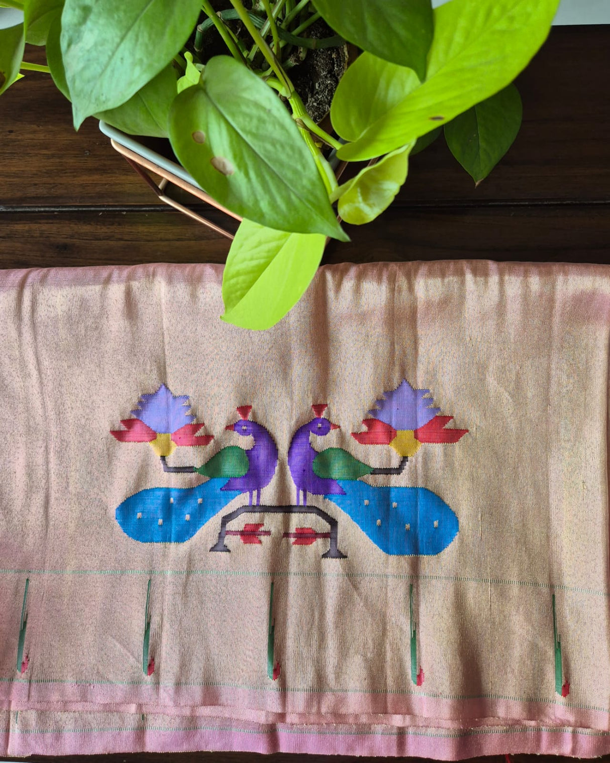 peacock-theme-light-pink-and-golden-handloom-tissue-silk-paithani-blouse-piece-1-meter