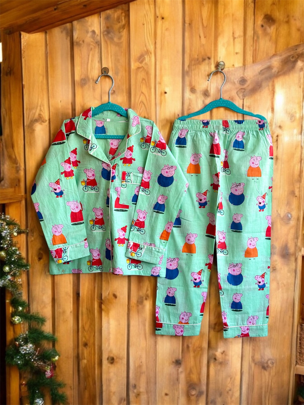 Green Peppa Pig Family Kids Night Suit Set