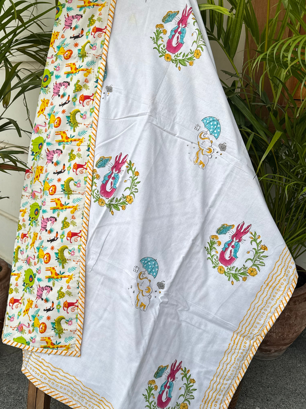 handcrafted peter pan block printed kids blanket mulmul cotton flannel layer reversible lightweight breathable summer bedding ideal for arab countries wholesale gifting