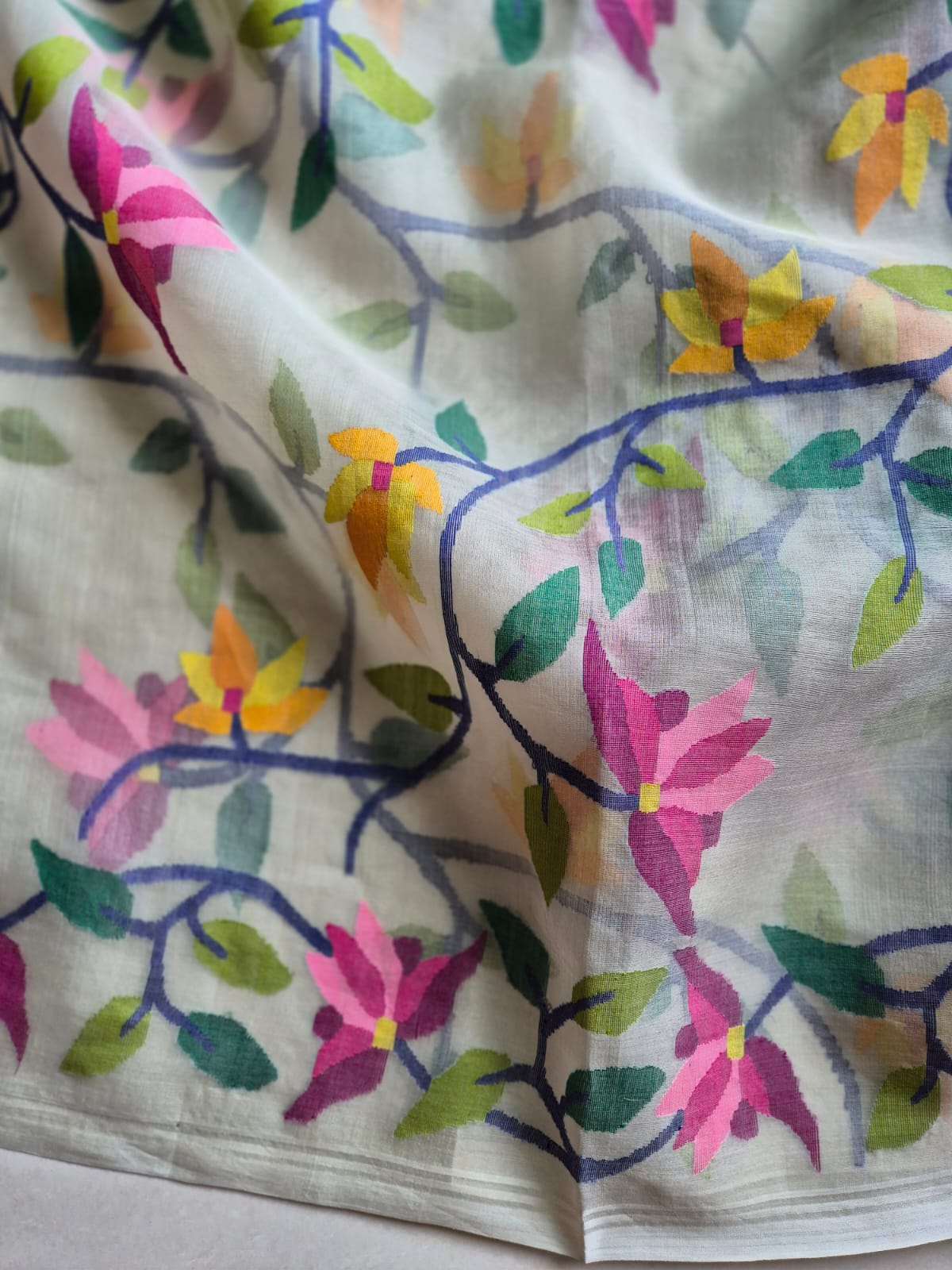 Phoolon Ki Boondein - Handloom Muslin Silk Saree with Jamdani weaving