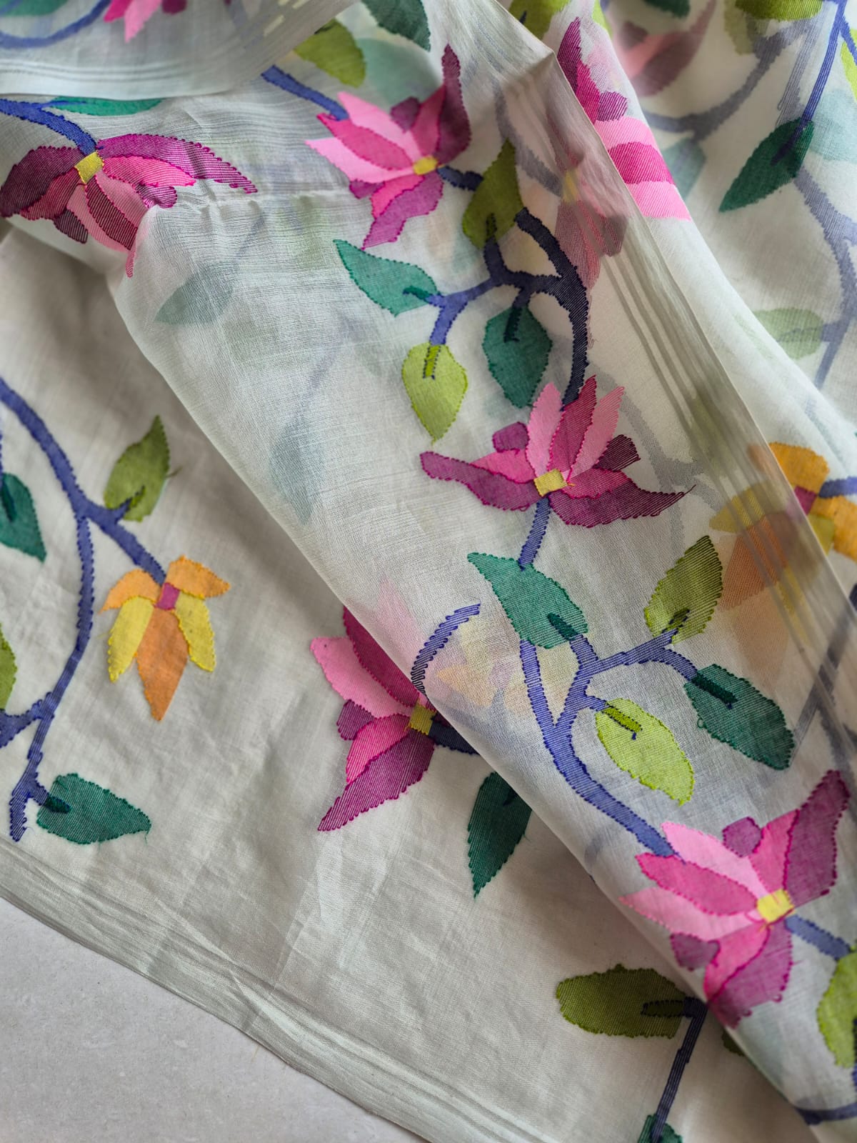 Phoolon Ki Boondein - Handloom Muslin Silk Saree with Jamdani weaving