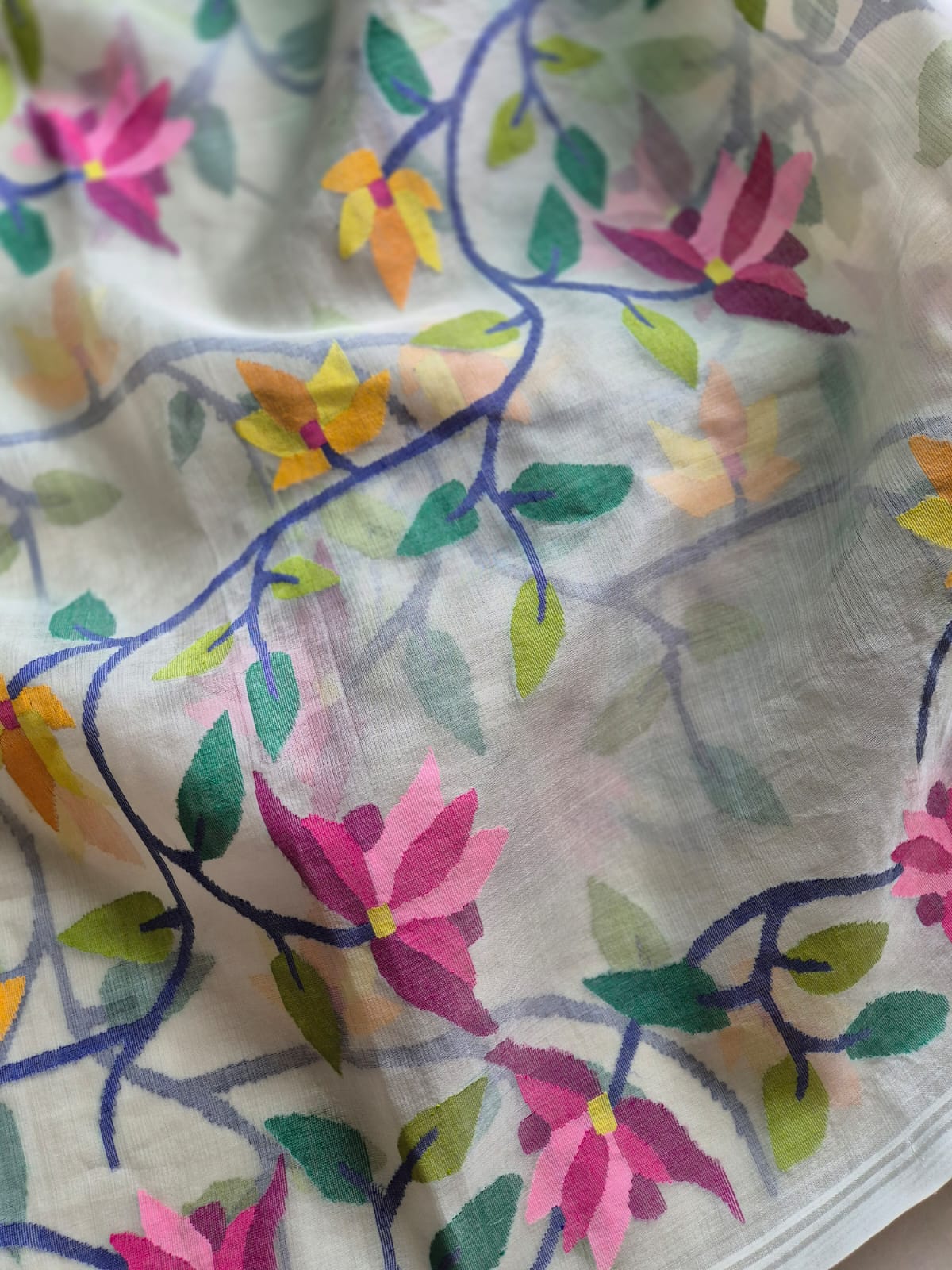 Phoolon Ki Boondein - Handloom Muslin Silk Saree with Jamdani weaving