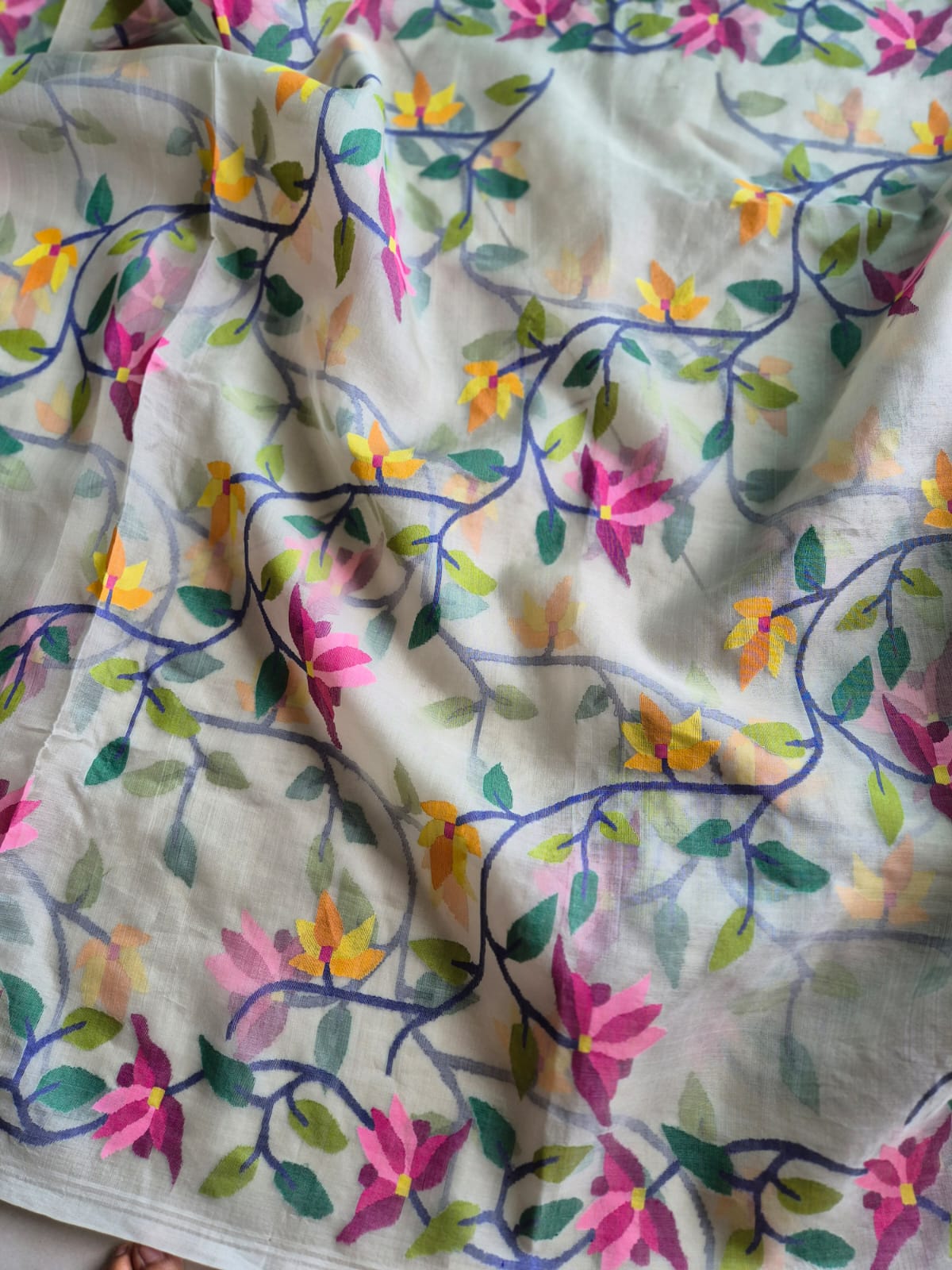 Phoolon Ki Boondein - Handloom Muslin Silk Saree with Jamdani weaving