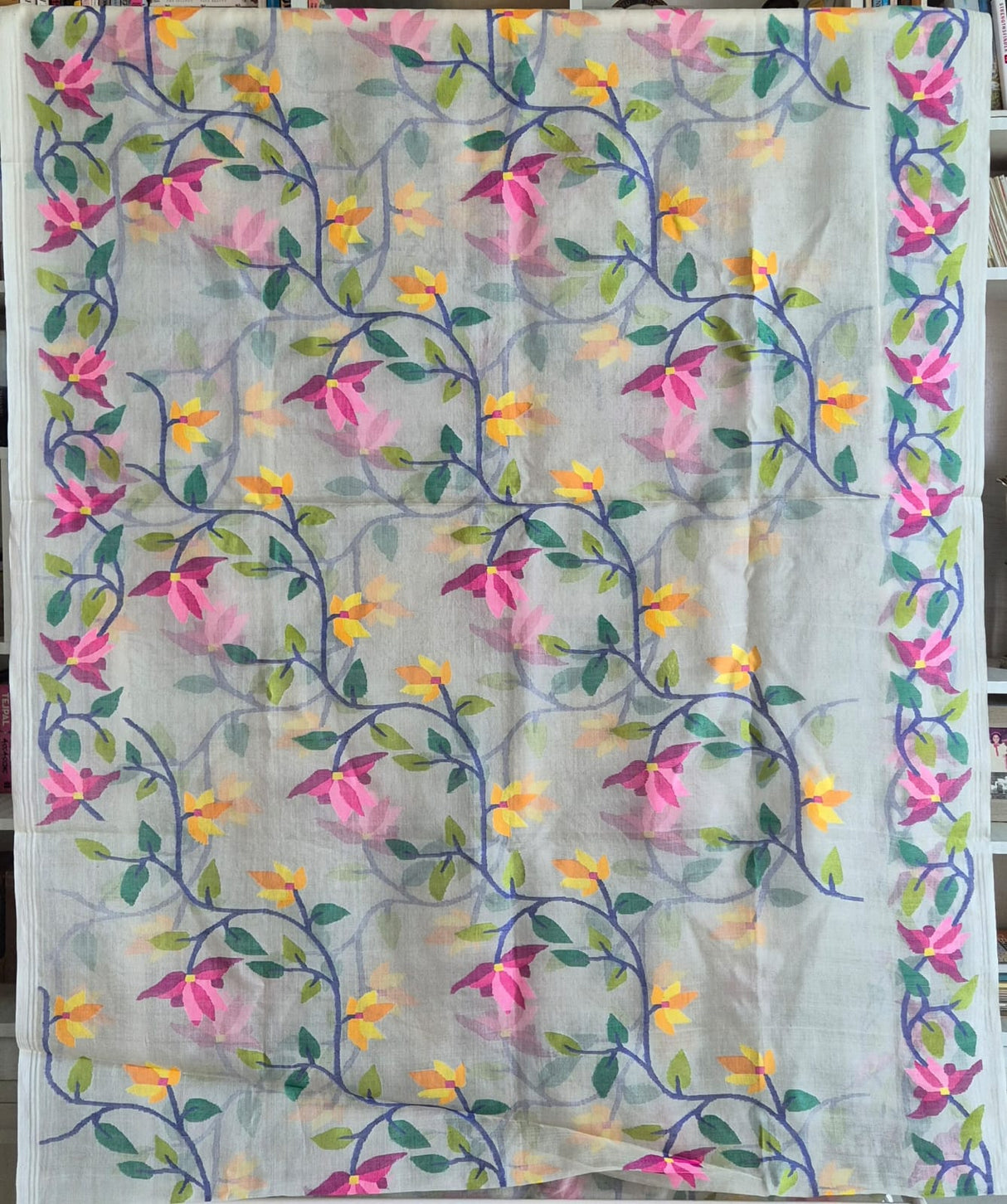 Phoolon Ki Boondein - Handloom Muslin Silk Saree with Jamdani weaving