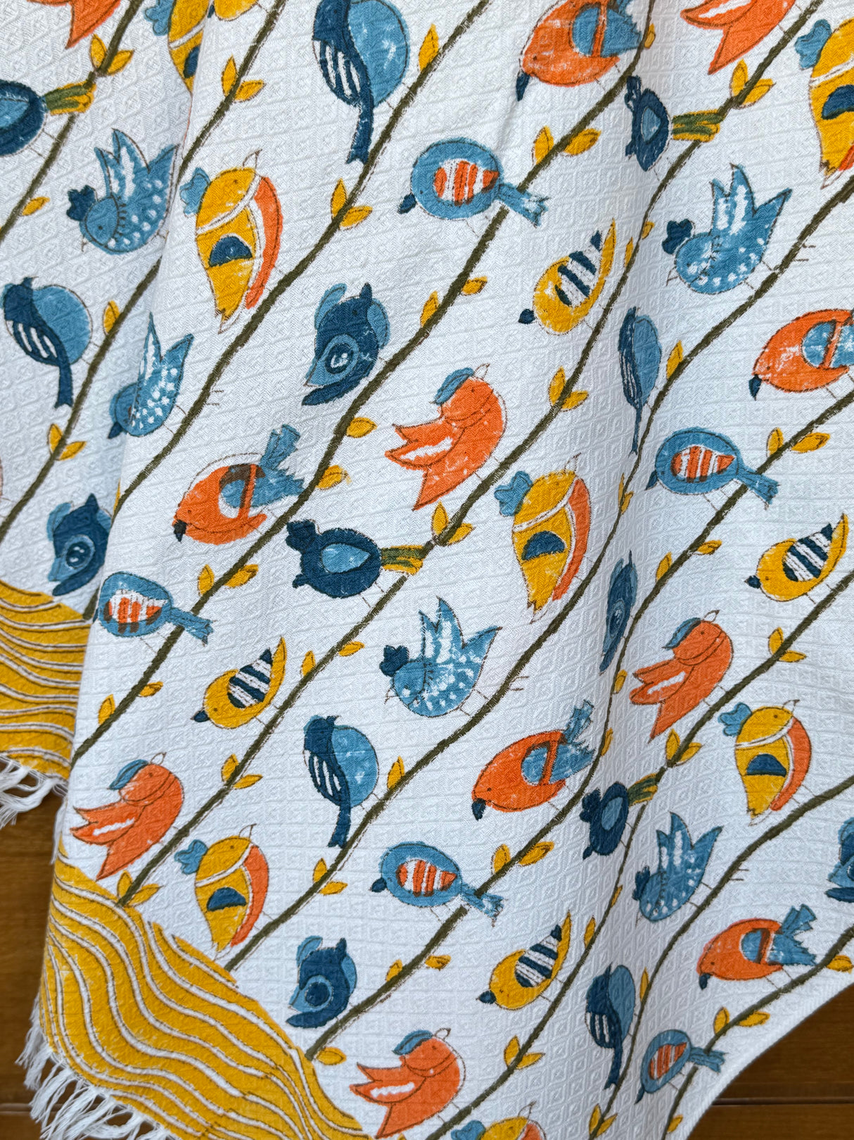 Vibrant Birds Blockprint Kids Towel – Cotton Jacquard Weave