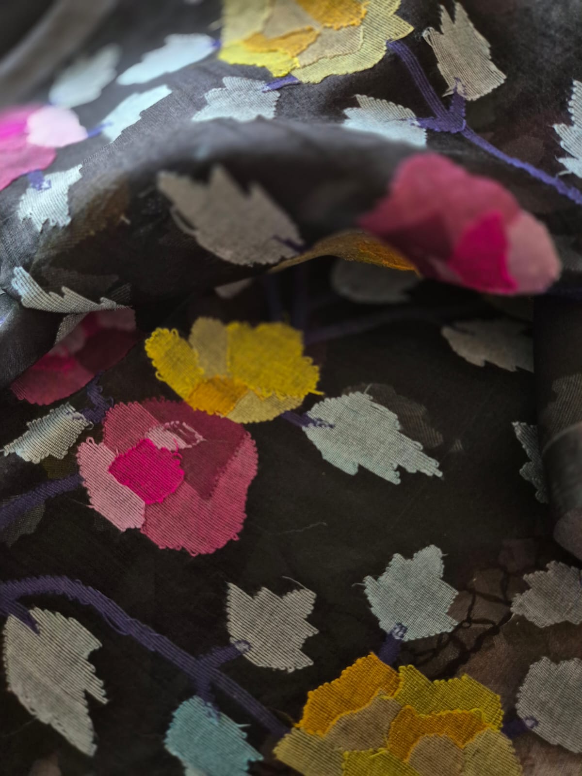 pink-and-yellow-flower-handloom-black-muslin-silk-jamdani-dupatta