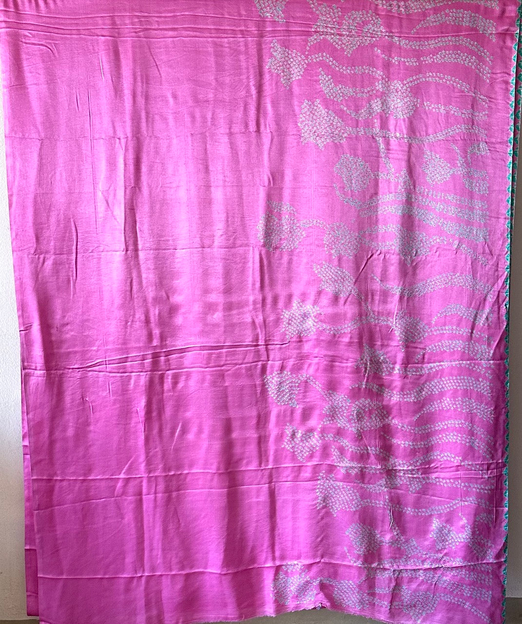 Pink and Blue Stylish Pure Gajji Silk Bandhani Saree
