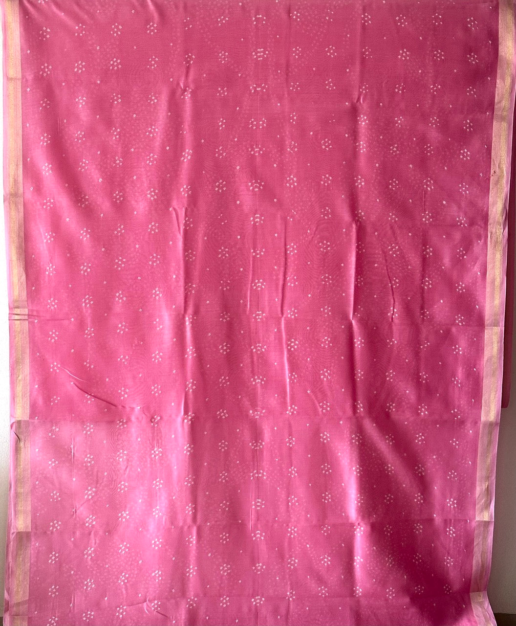 Pink Chanderi Cotton Silk Half And Half Bandhani Saree