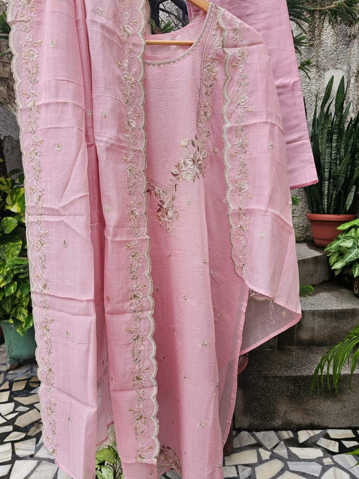 pink-chanderi-mulmul-semistitched-suit-set