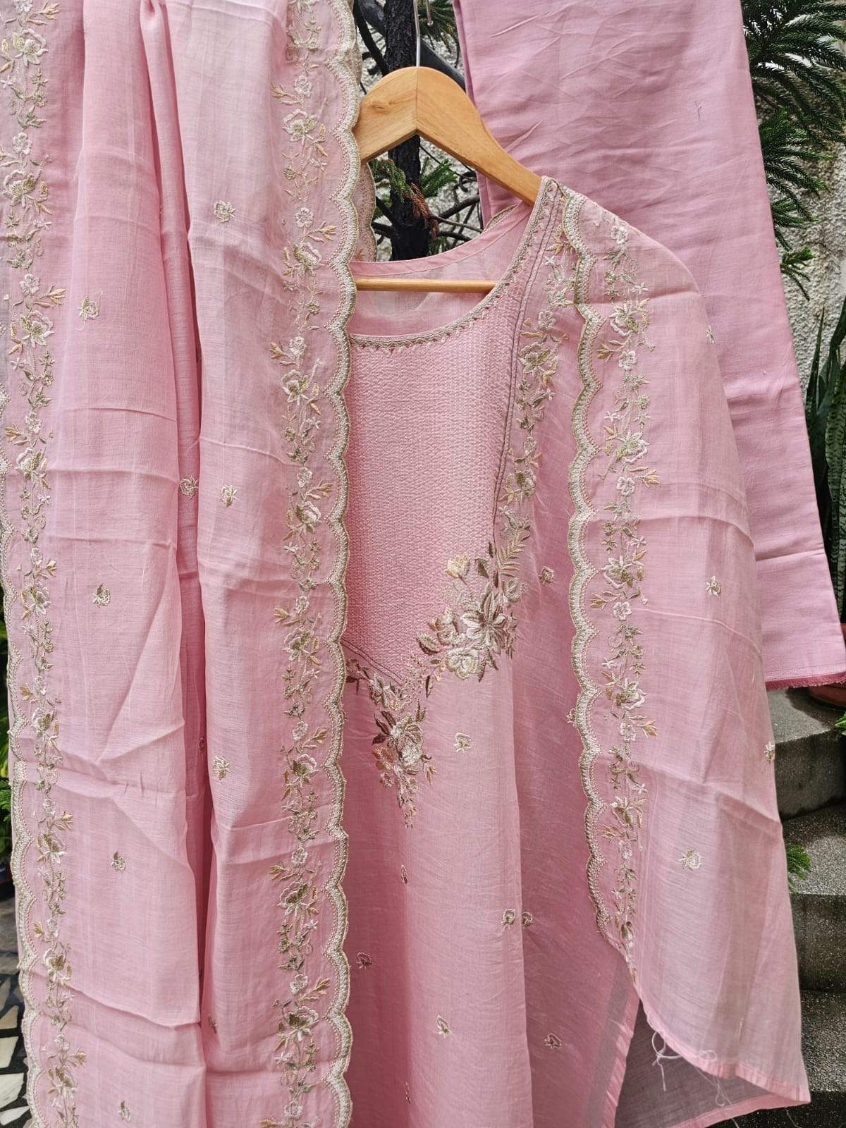 pink-chanderi-mulmul-semistitched-suit-set