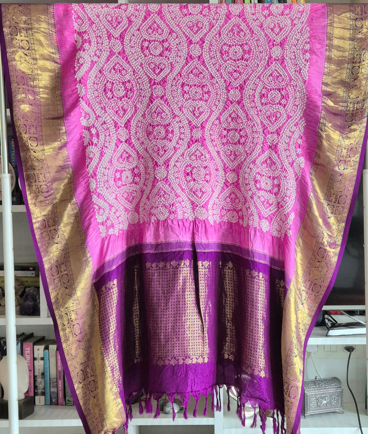 Pehrawa - Pink and Violet Kanjivaram Silk Bandhani Dupatta