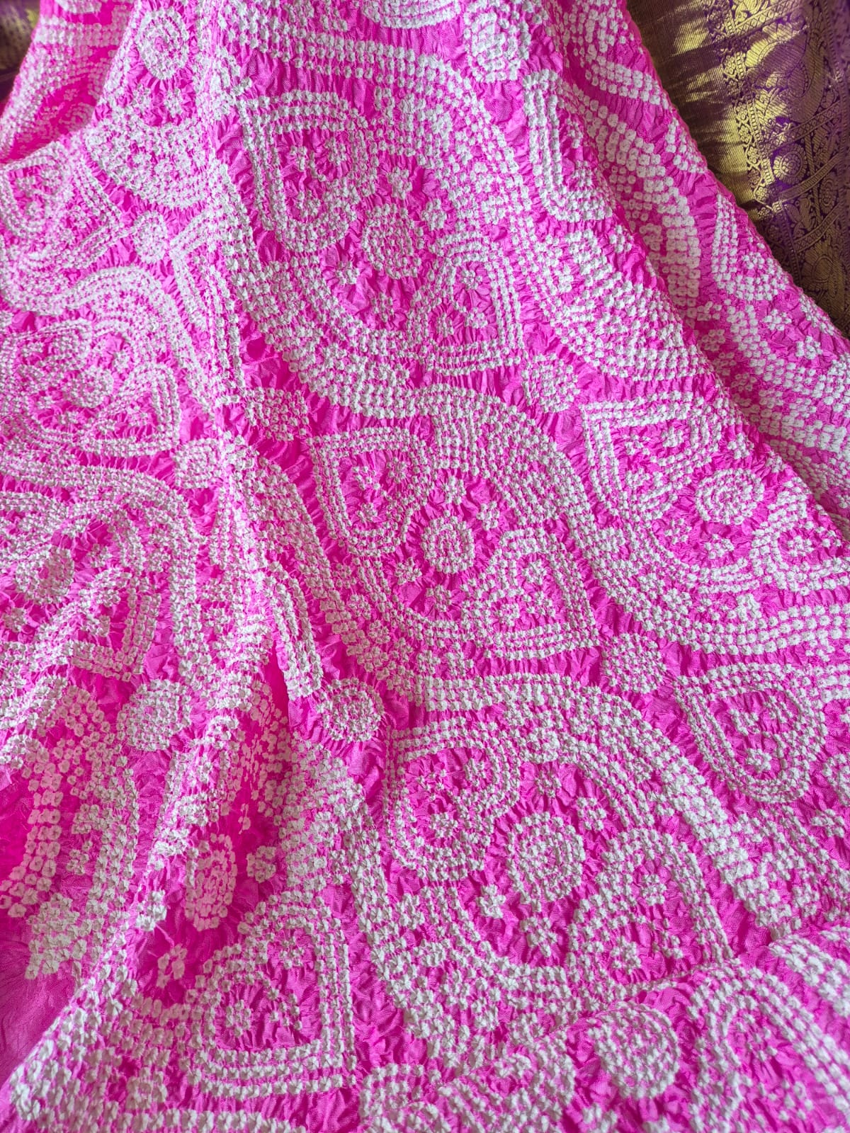 Pehrawa - Pink and Violet Kanjivaram Silk Bandhani Dupatta