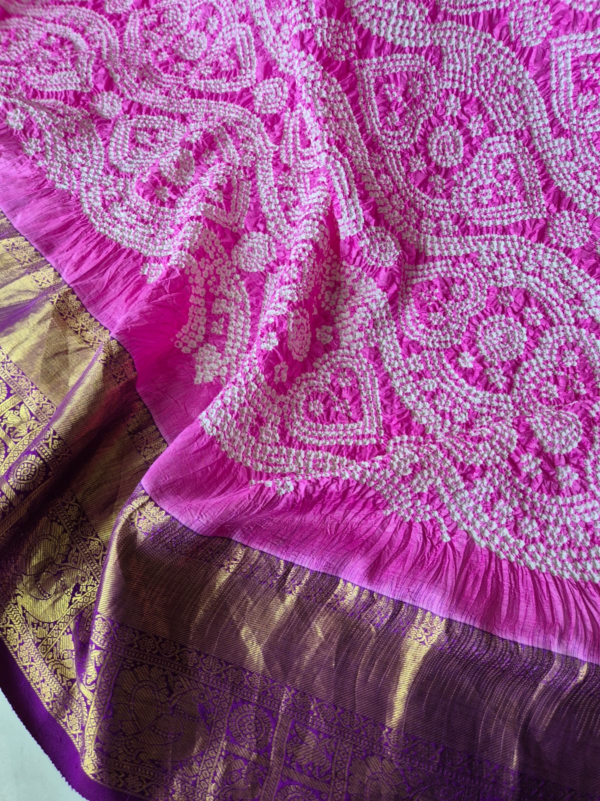 Pehrawa - Pink and Violet Kanjivaram Silk Bandhani Dupatta