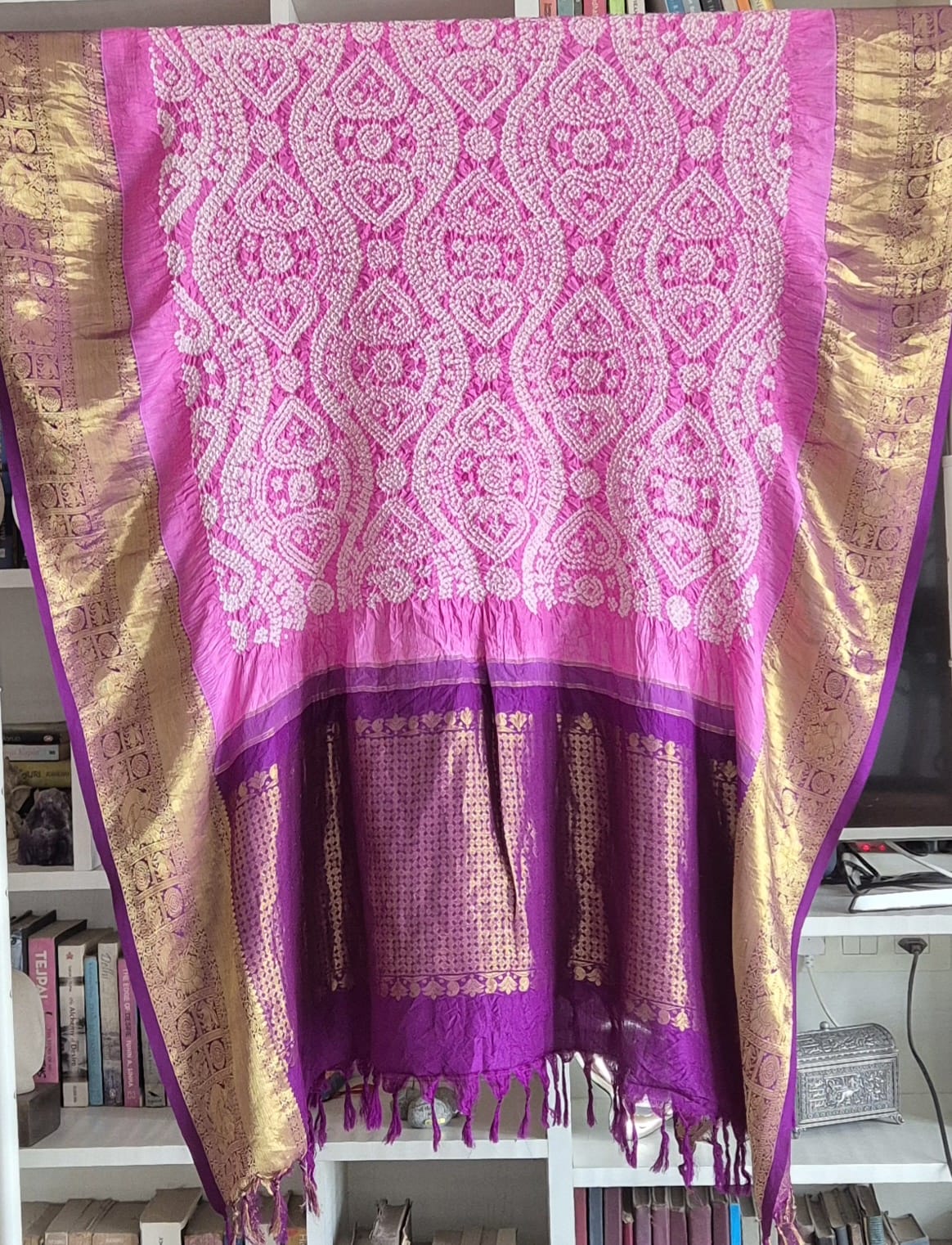 Pehrawa - Pink and Violet Kanjivaram Silk Bandhani Dupatta
