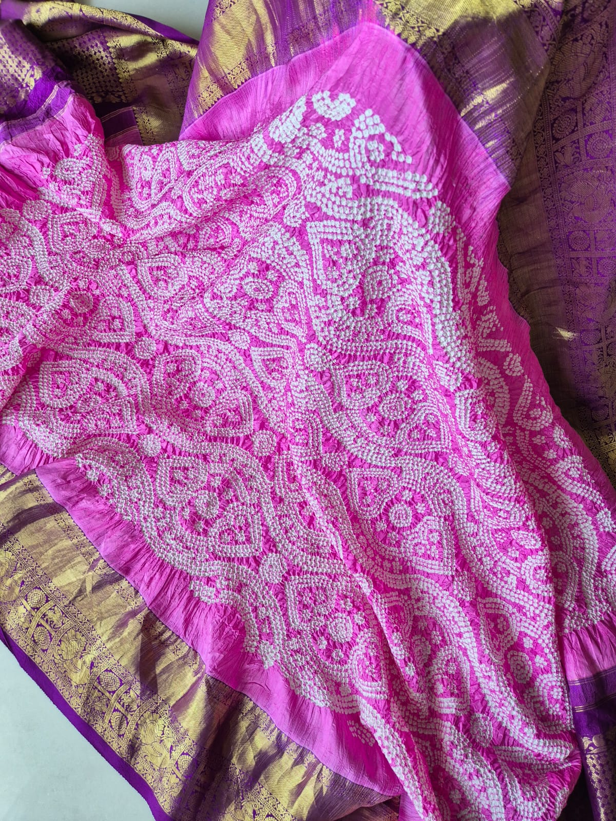 Pehrawa - Pink and Violet Kanjivaram Silk Bandhani Dupatta