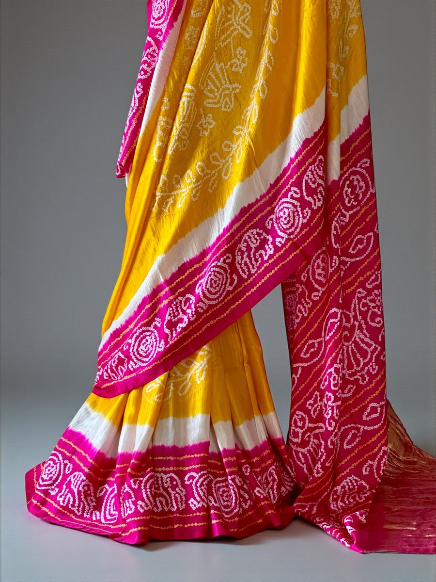 pink-yellow-bandhani-gajji-silk-saree