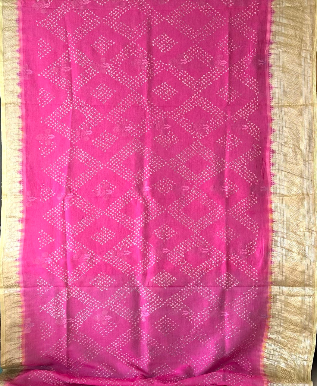 Pink, Yellow and Blue Mangalagiri Cotton Silk Bandhani Saree