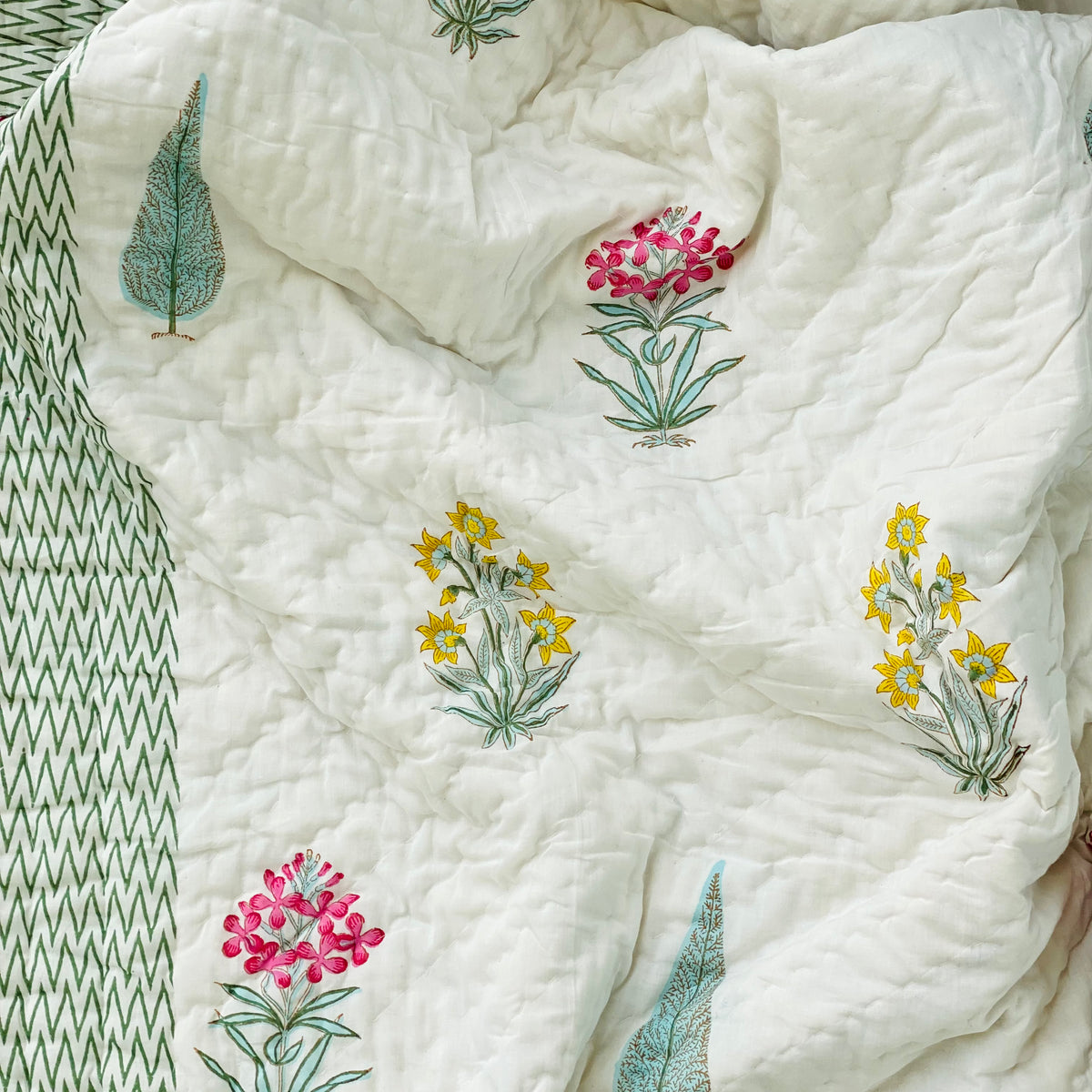 Mulmul Cotton Quilt in Floral Block Print