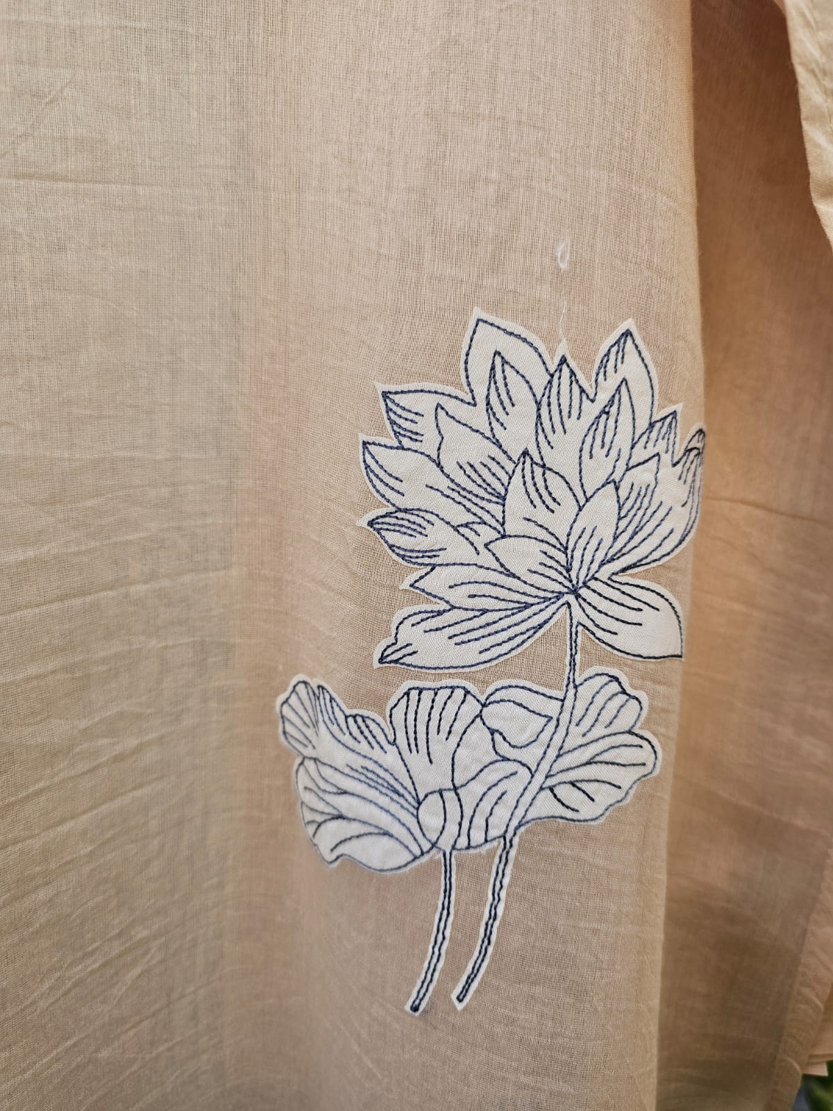 3 Piece Chanderi Mulmul Semi Stitched Suit Set with Applique