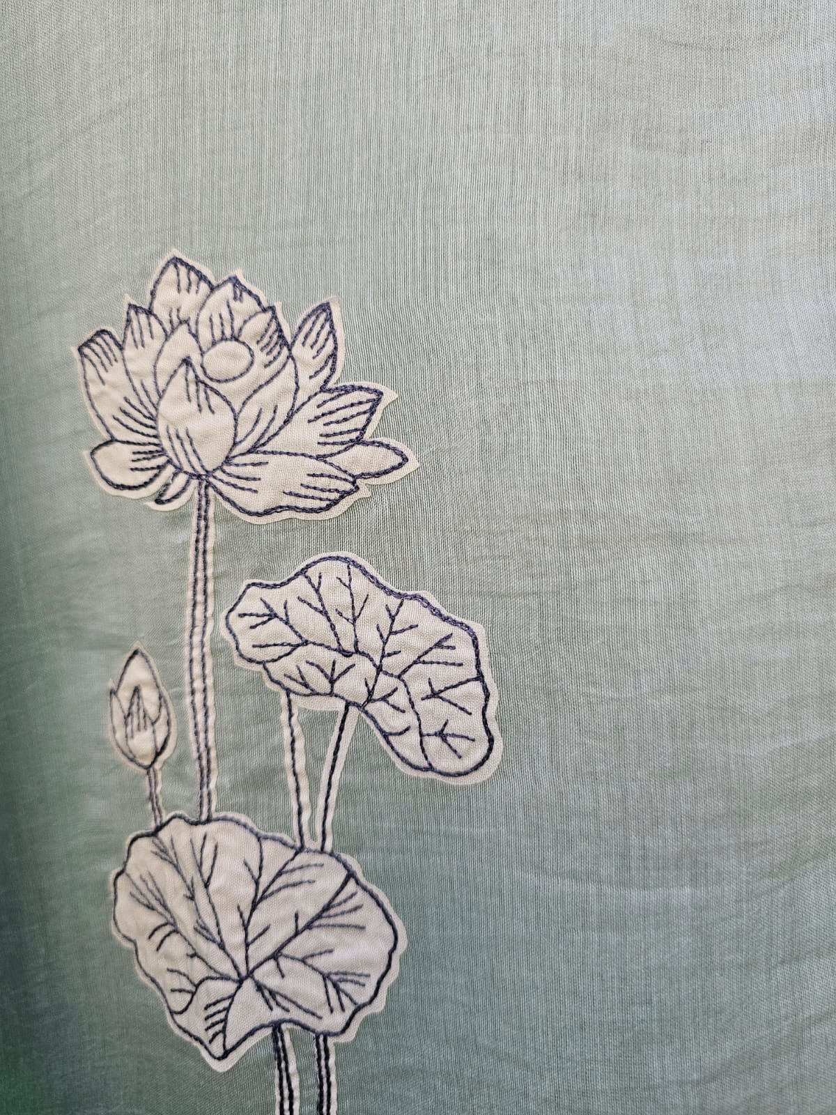 3 Piece Chanderi Mulmul Semi Stitched Suit Set with Applique