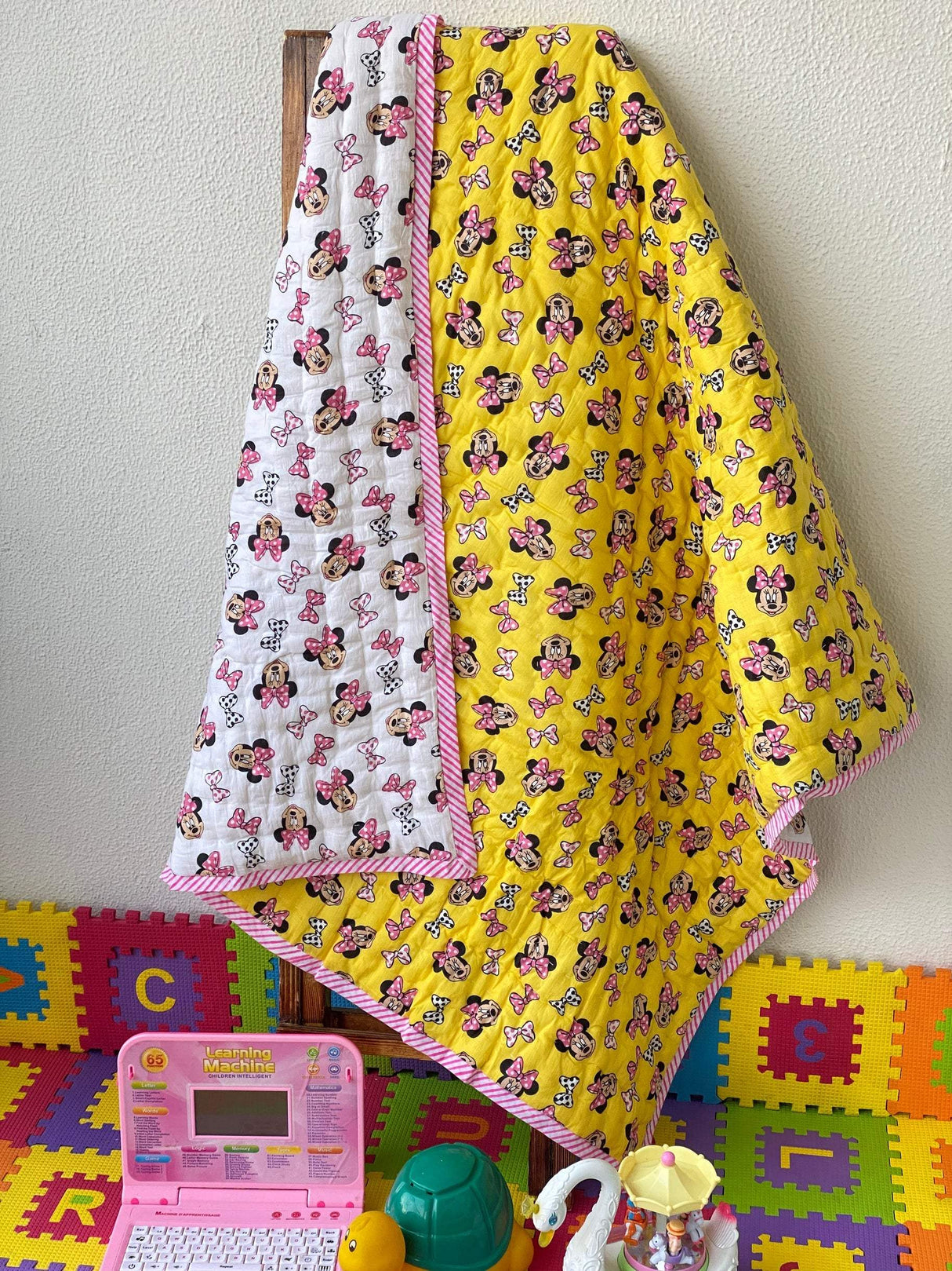 lightweight-yellow-quilt-for-kids-with-minnie-mouse-print-perfect-for-toddler-use-in-singapore-and-dubai