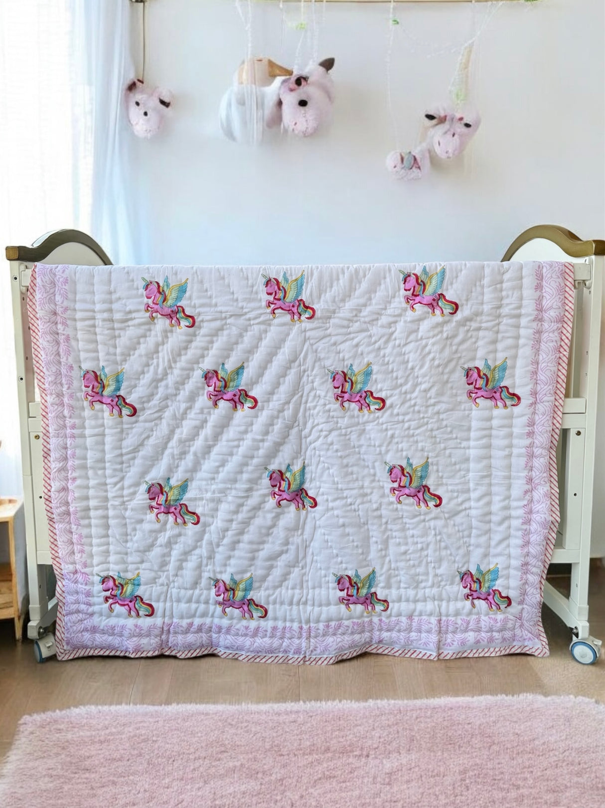 best selling pink unicorn kids quilt for girls in breathable cotton ideal for wholesale and retail gifting in UK and New Zealand