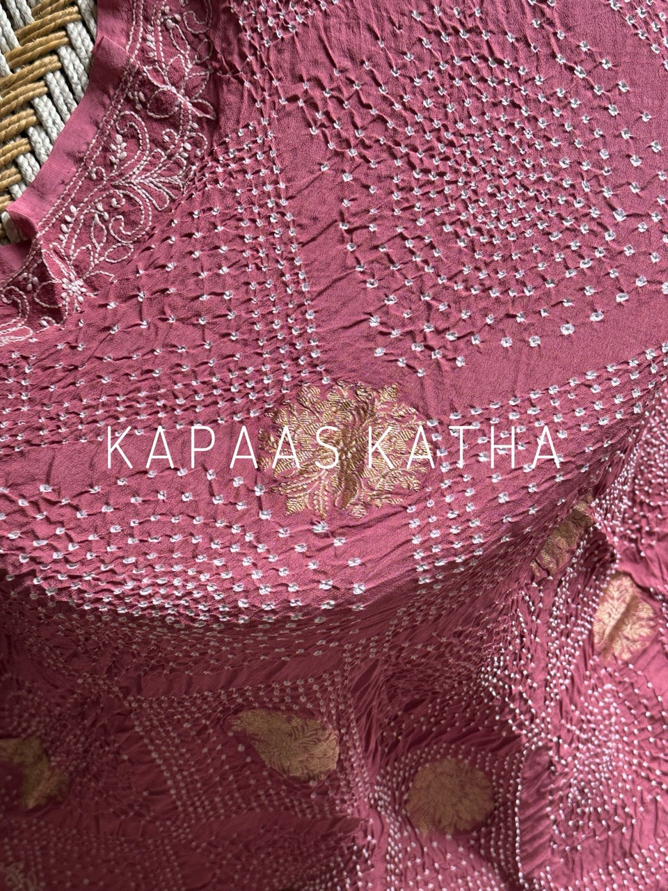 Banarasi Georgette Bandhani Dupatta with Chikankari Embroidery | Kapaas Katha