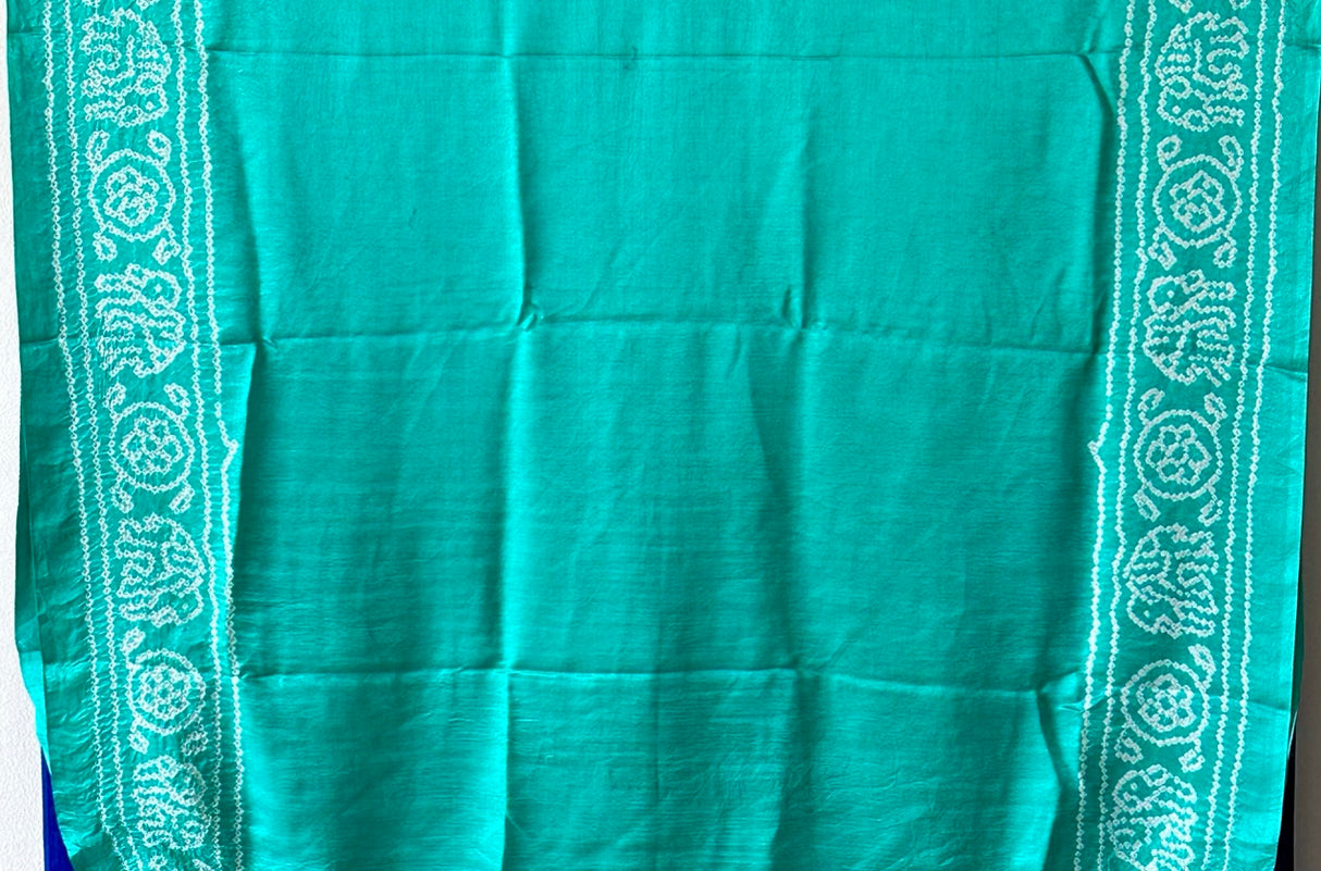 Pure Gajji Silk Blue & Turquoise Rasmandal Circle Bandhani Saree