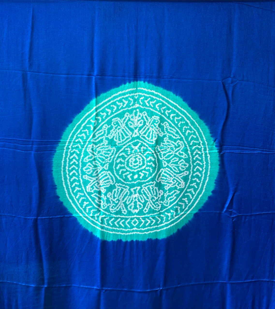 Pure Gajji Silk Blue & Turquoise Rasmandal Circle Bandhani Saree