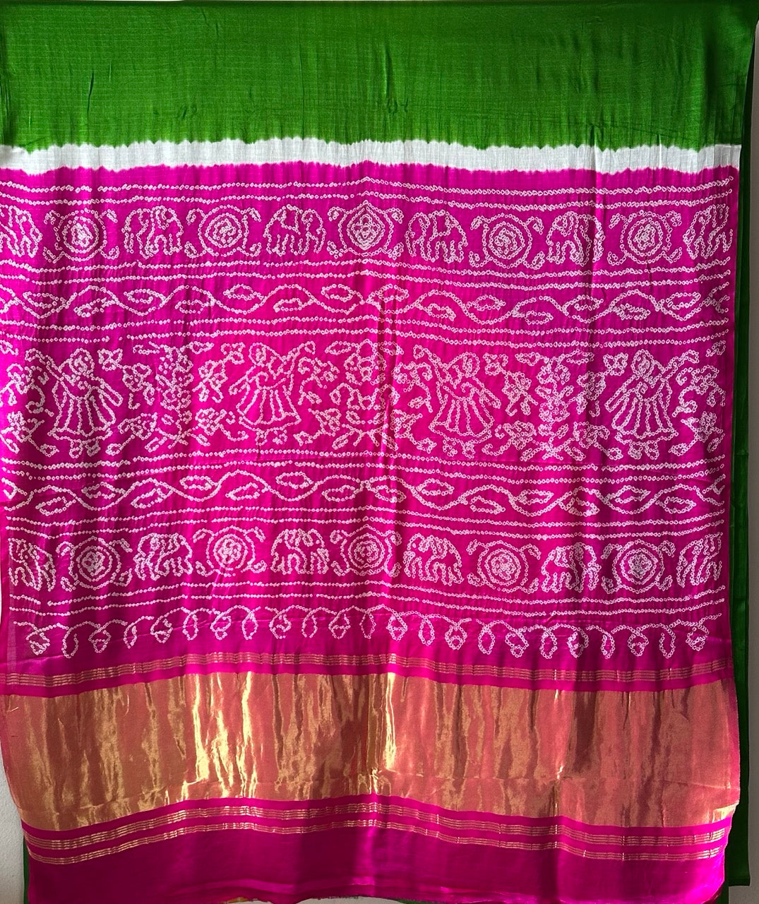 pure-gajji-silk-green-pink-rasmandal-circle-bandhani-saree