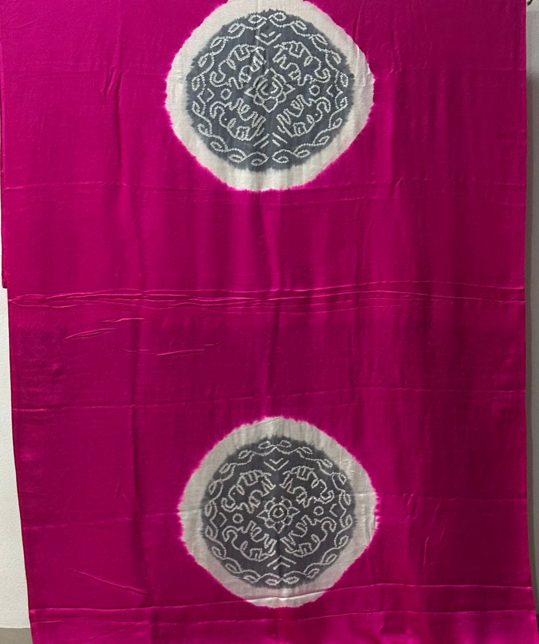 Pure Gajji Silk Pink & Grey Elephant Circle Bandhani Saree