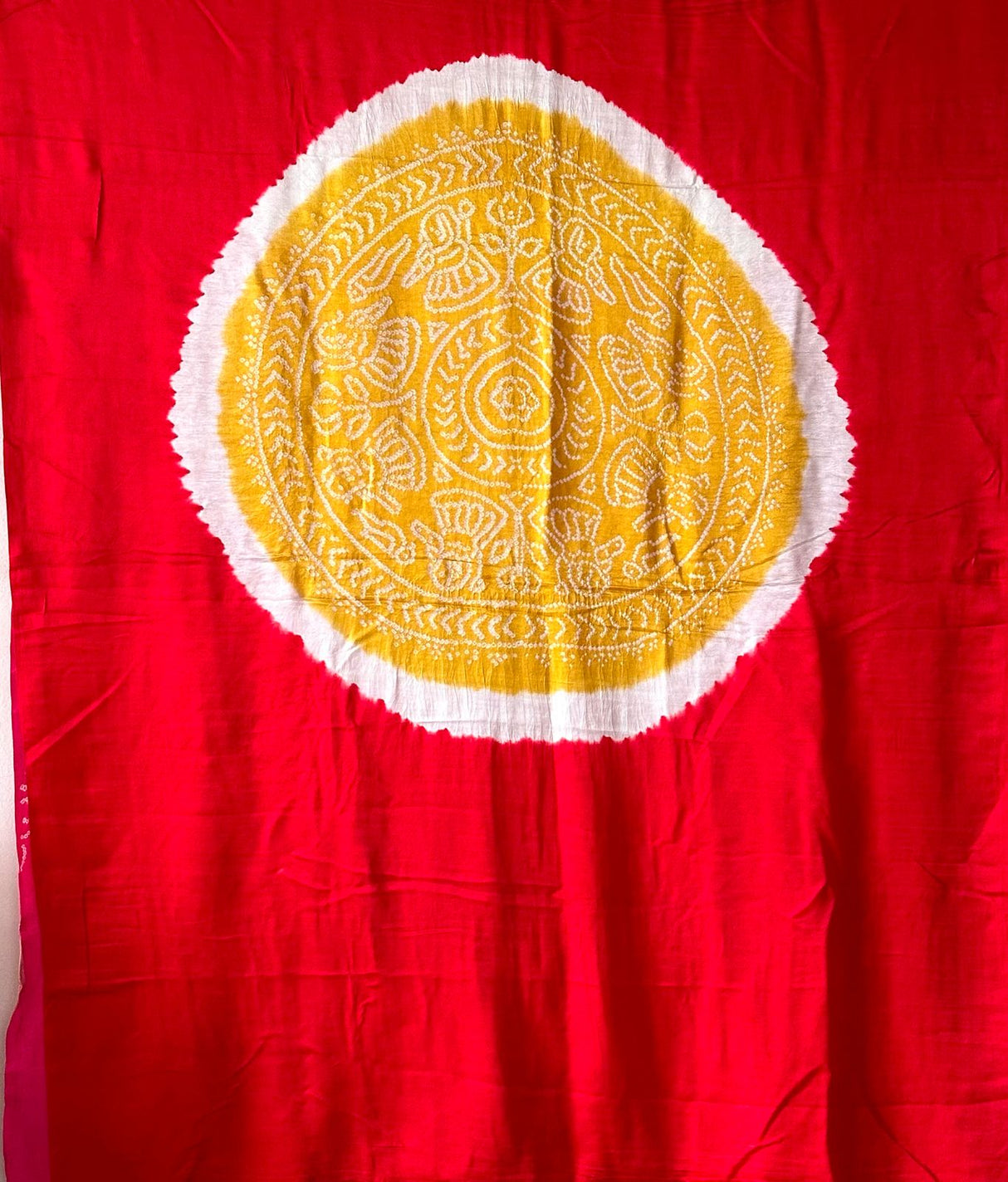 pure-gajji-silk-red-pink-yellow-rasmandal-circle-bandhani-saree