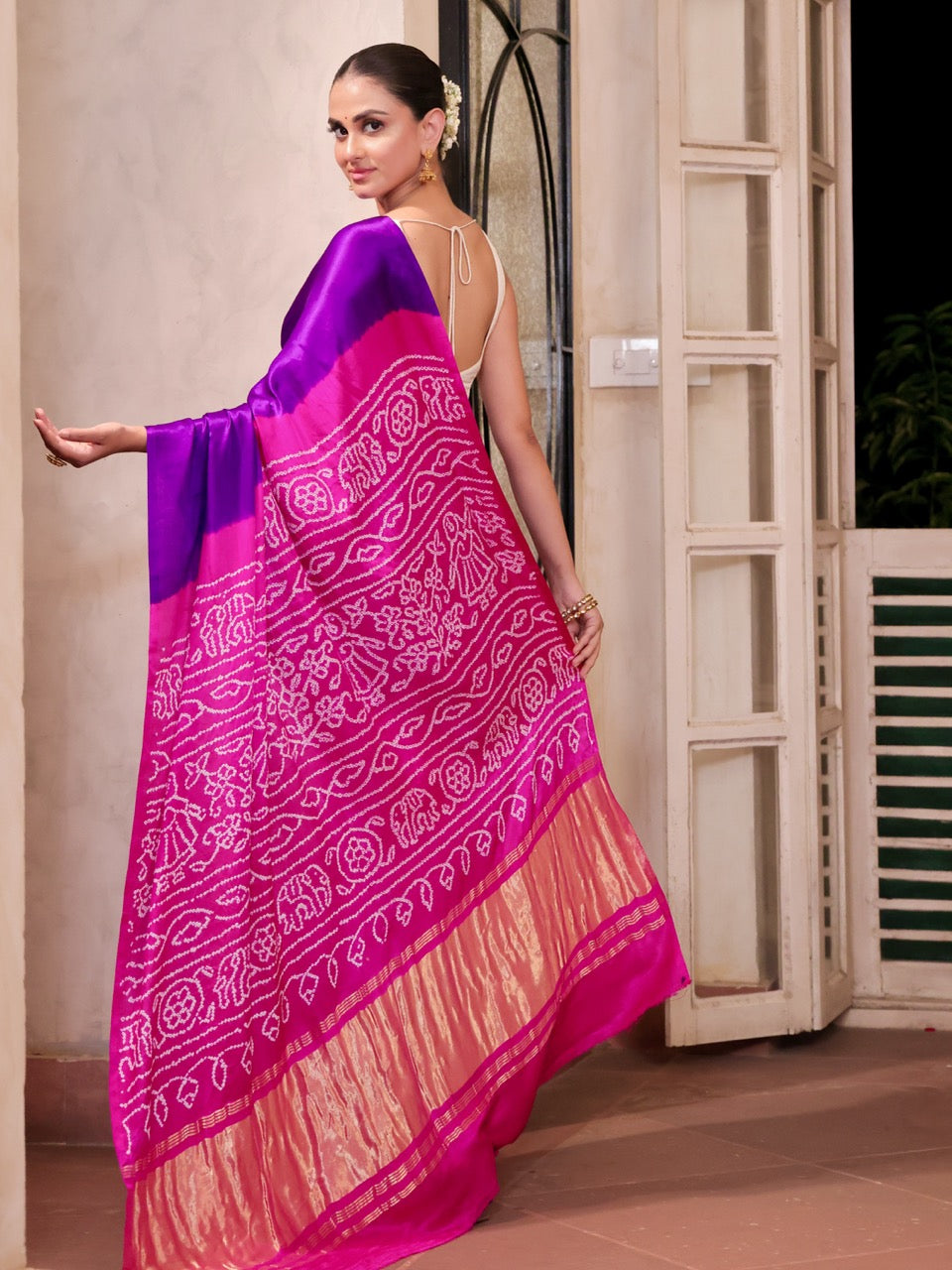 pure-gajji-silk-violet-pink-rasmandal-circle-bandhani-saree