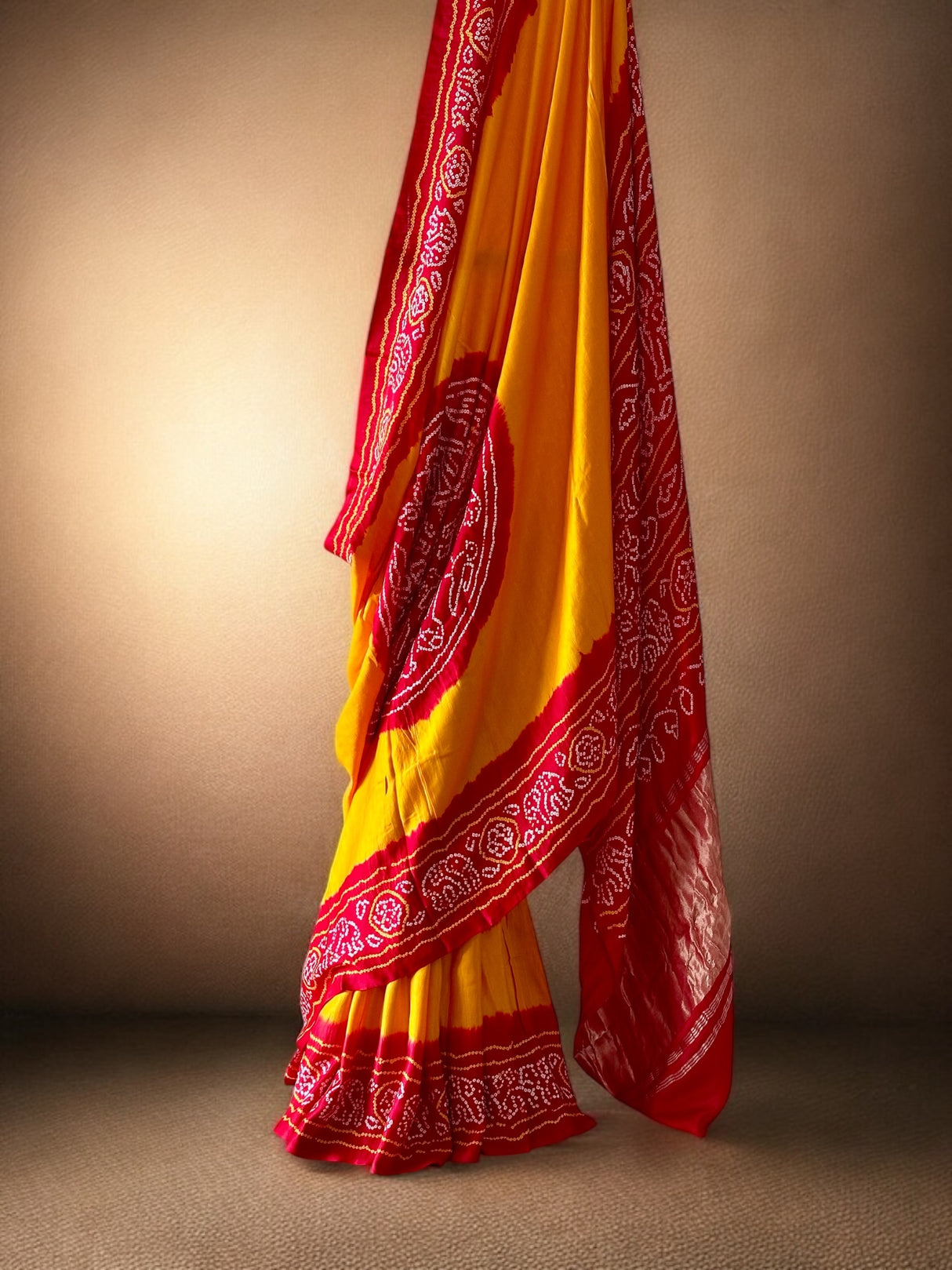 pure-gajji-silk-yellow-red-rasmandal-circle-bandhani-saree