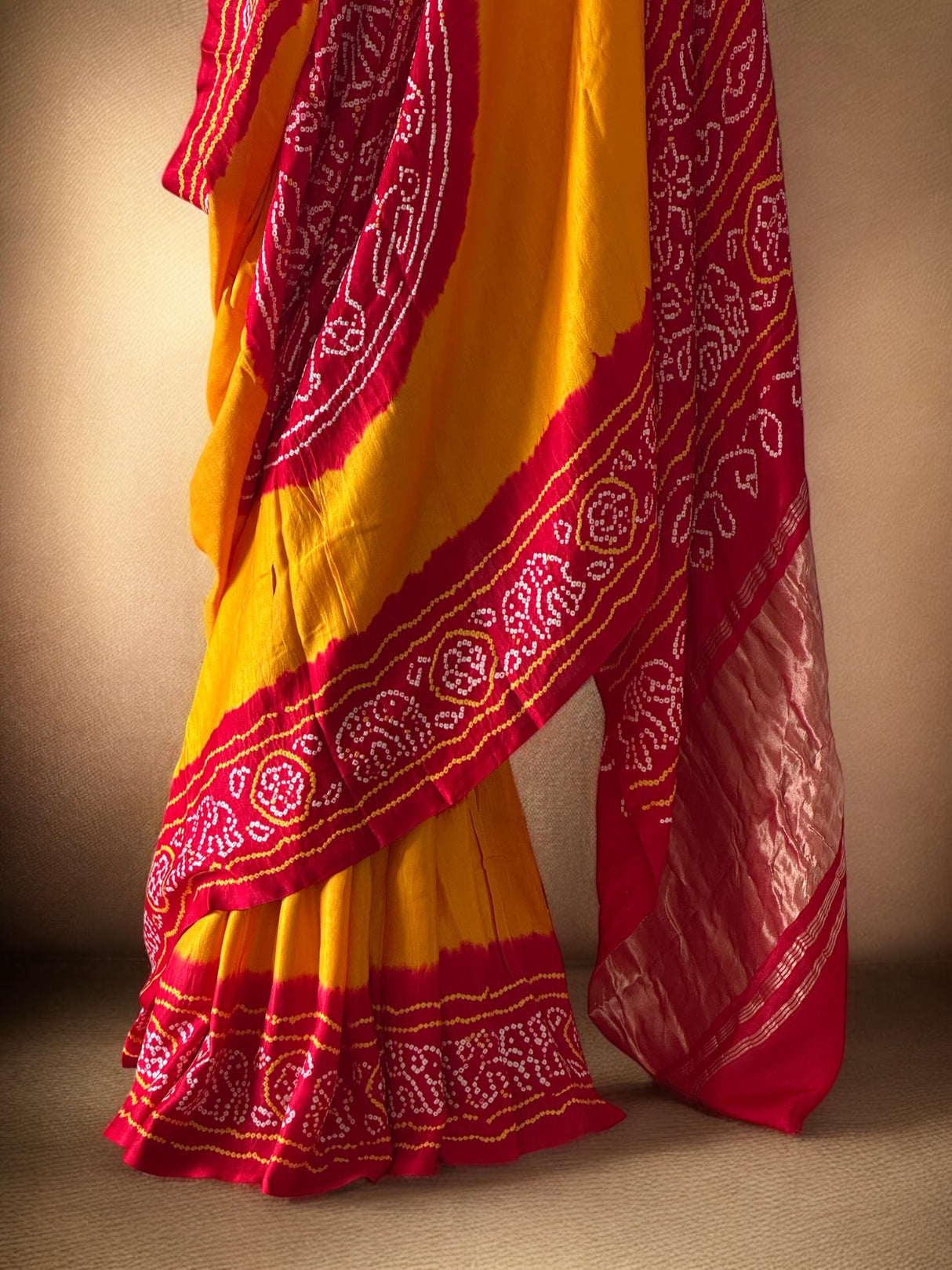 pure-gajji-silk-yellow-red-rasmandal-circle-bandhani-saree