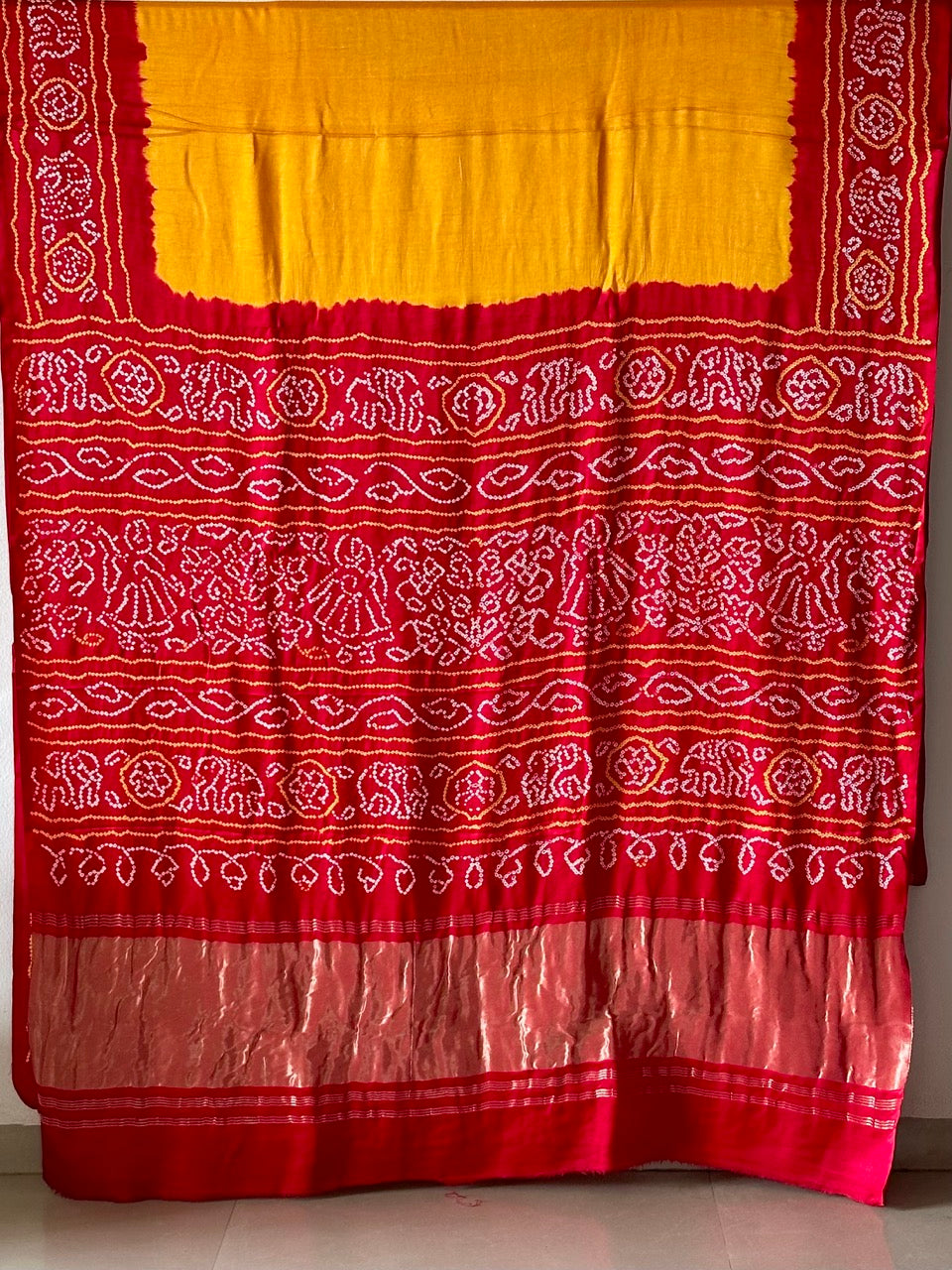 pure-gajji-silk-yellow-red-rasmandal-circle-bandhani-saree
