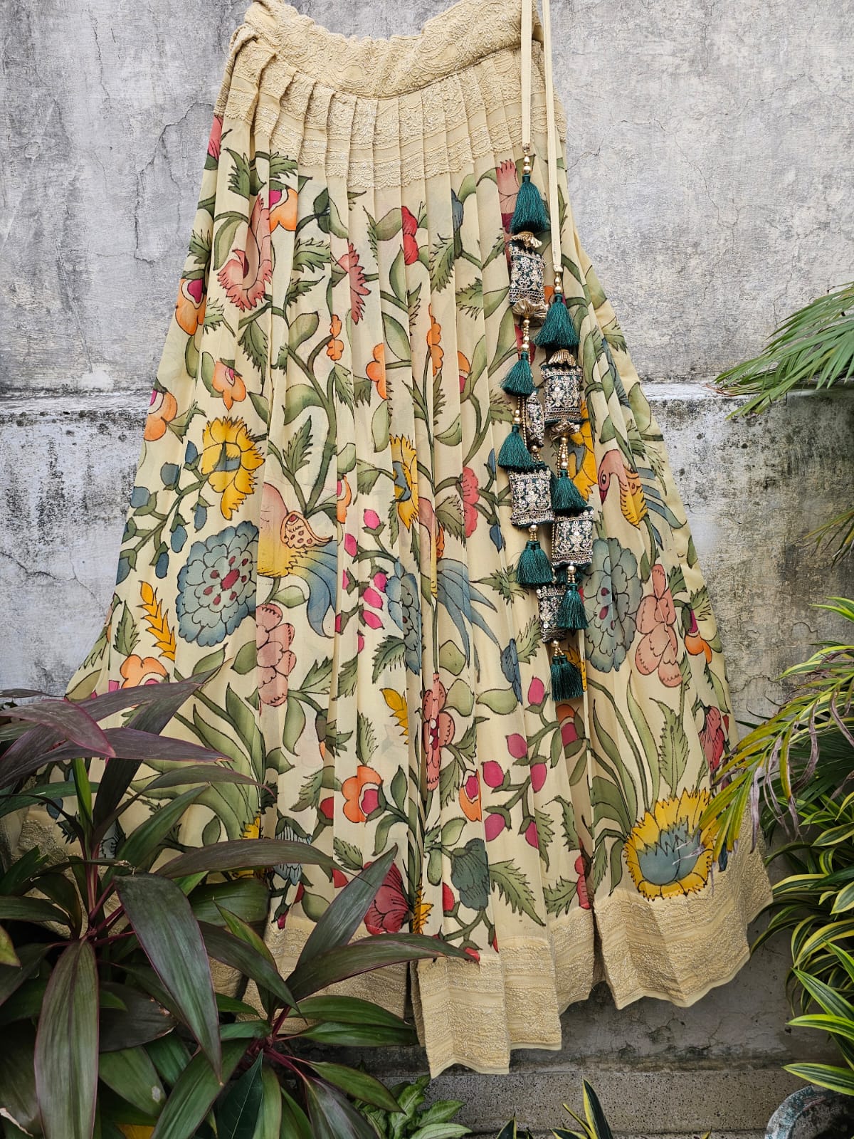 Pure Georgette Kalamkari Lehenga with Lucknow Chikankari