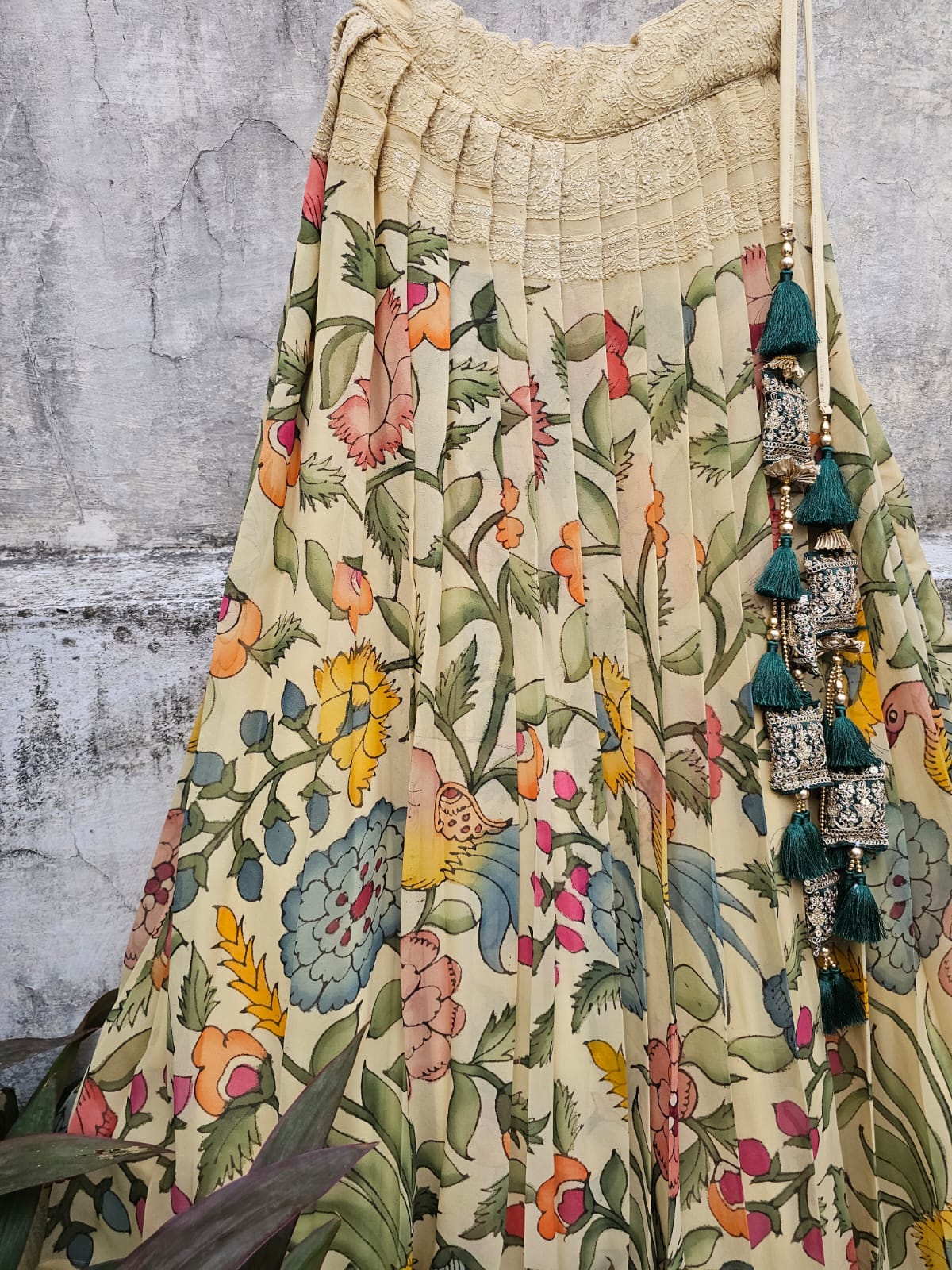 Pure Georgette Kalamkari Lehenga with Lucknow Chikankari