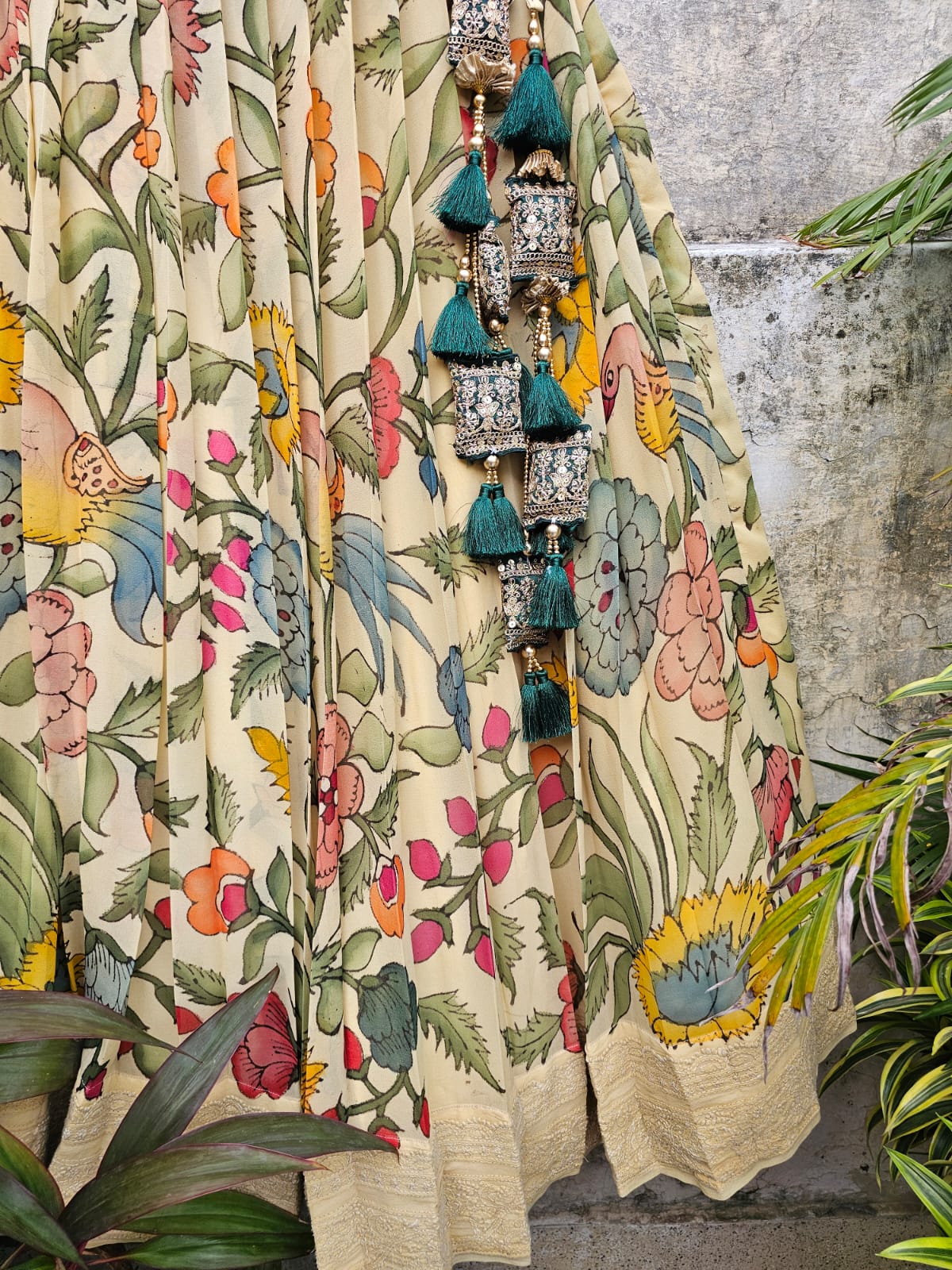 Pure Georgette Kalamkari Lehenga with Lucknow Chikankari