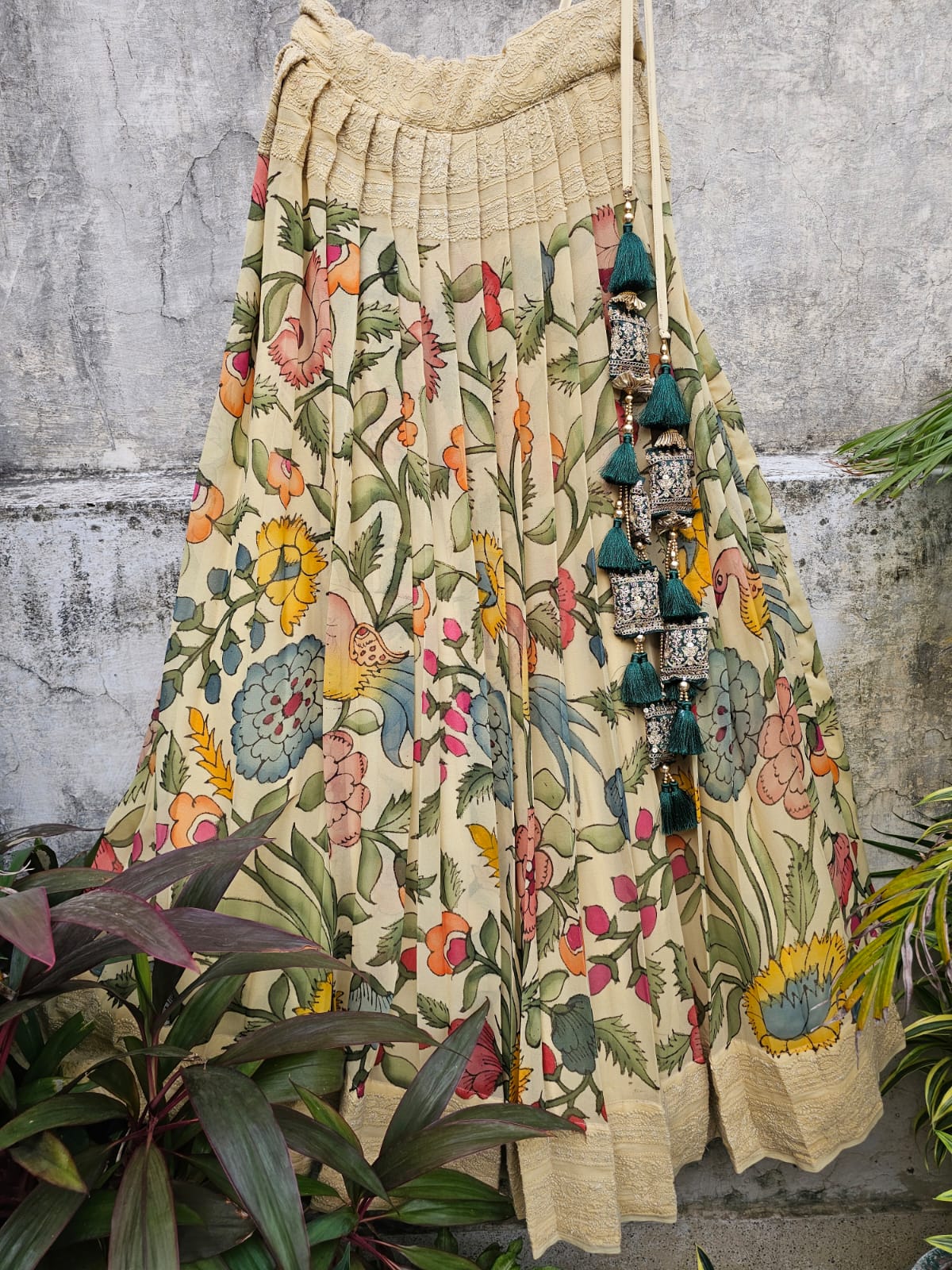 Pure Georgette Kalamkari Lehenga with Lucknow Chikankari