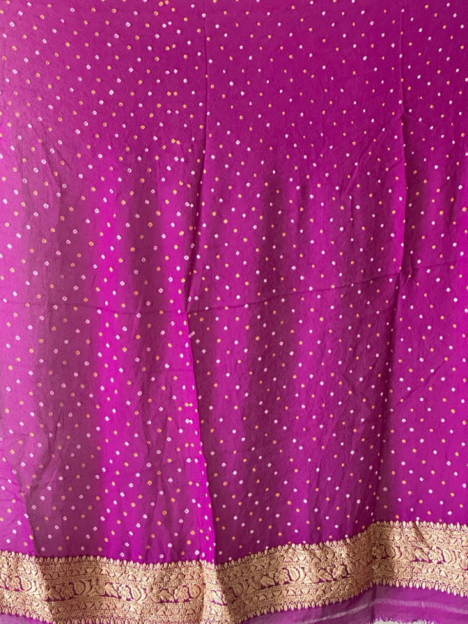 Purple Pure Georgette Bandhani Blouse Fabric with Zari Border
